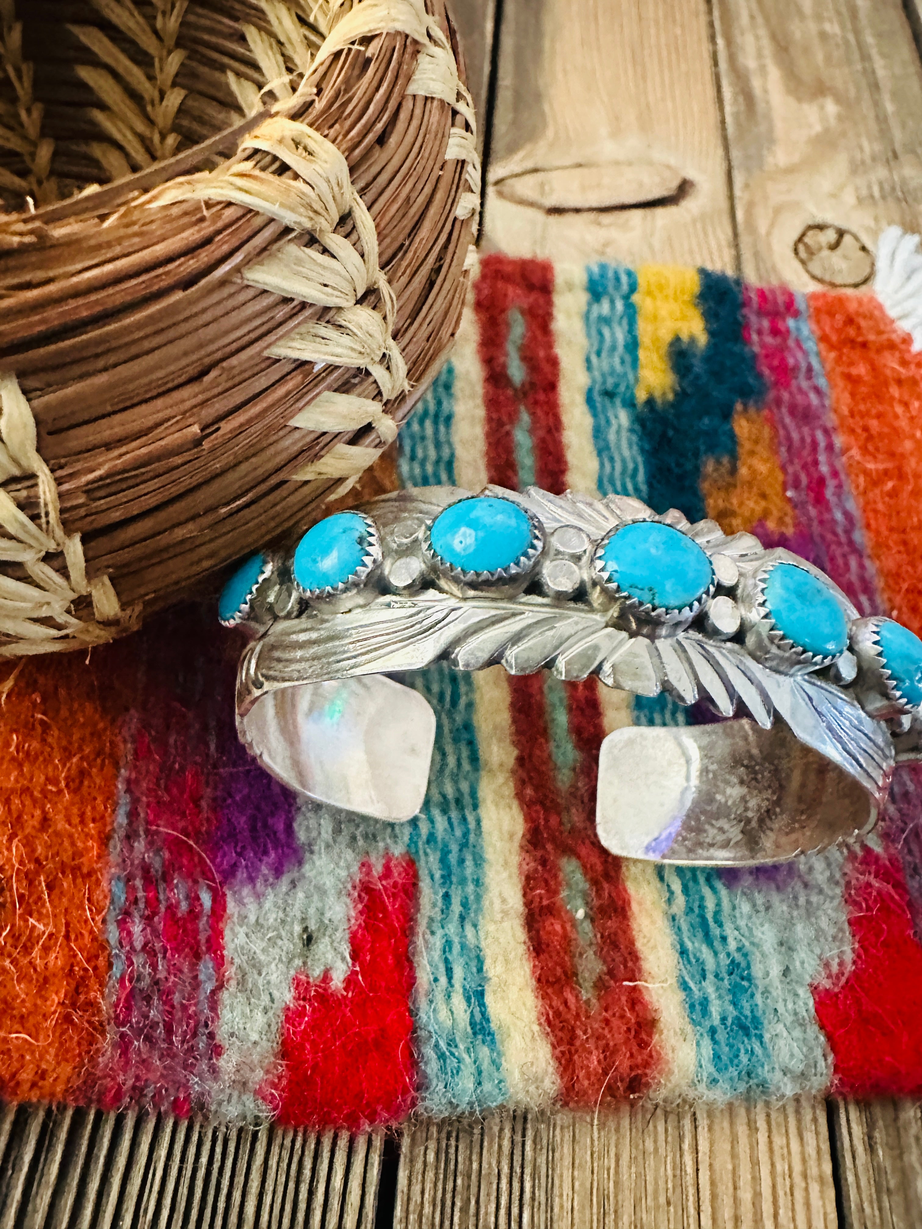 Handcrafted Old Pawn Sterling Silver & Turquoise Cuff Bracelet