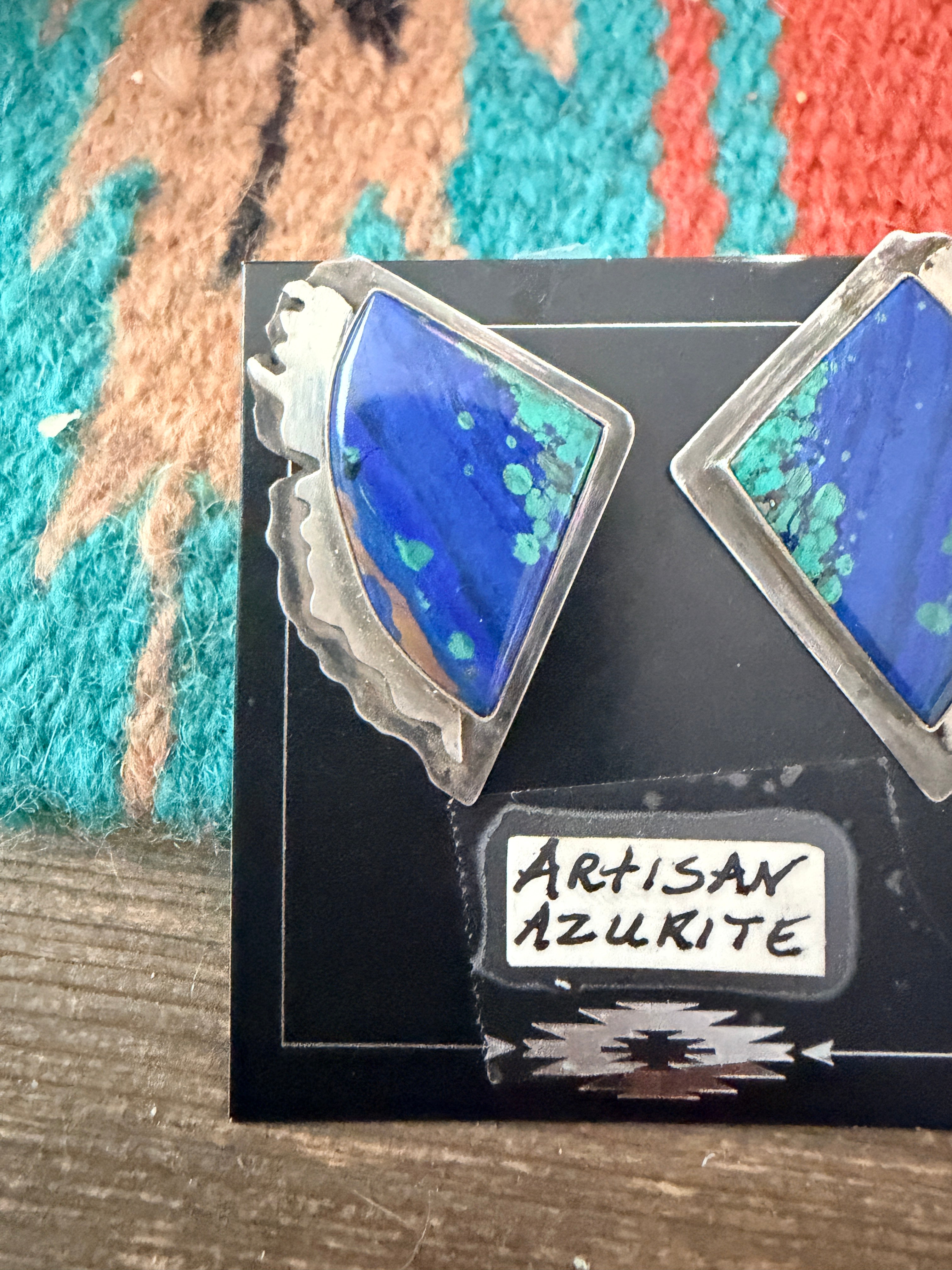 Handcrafted Old Pawn Sterling Silver & Azurite Post Earrings