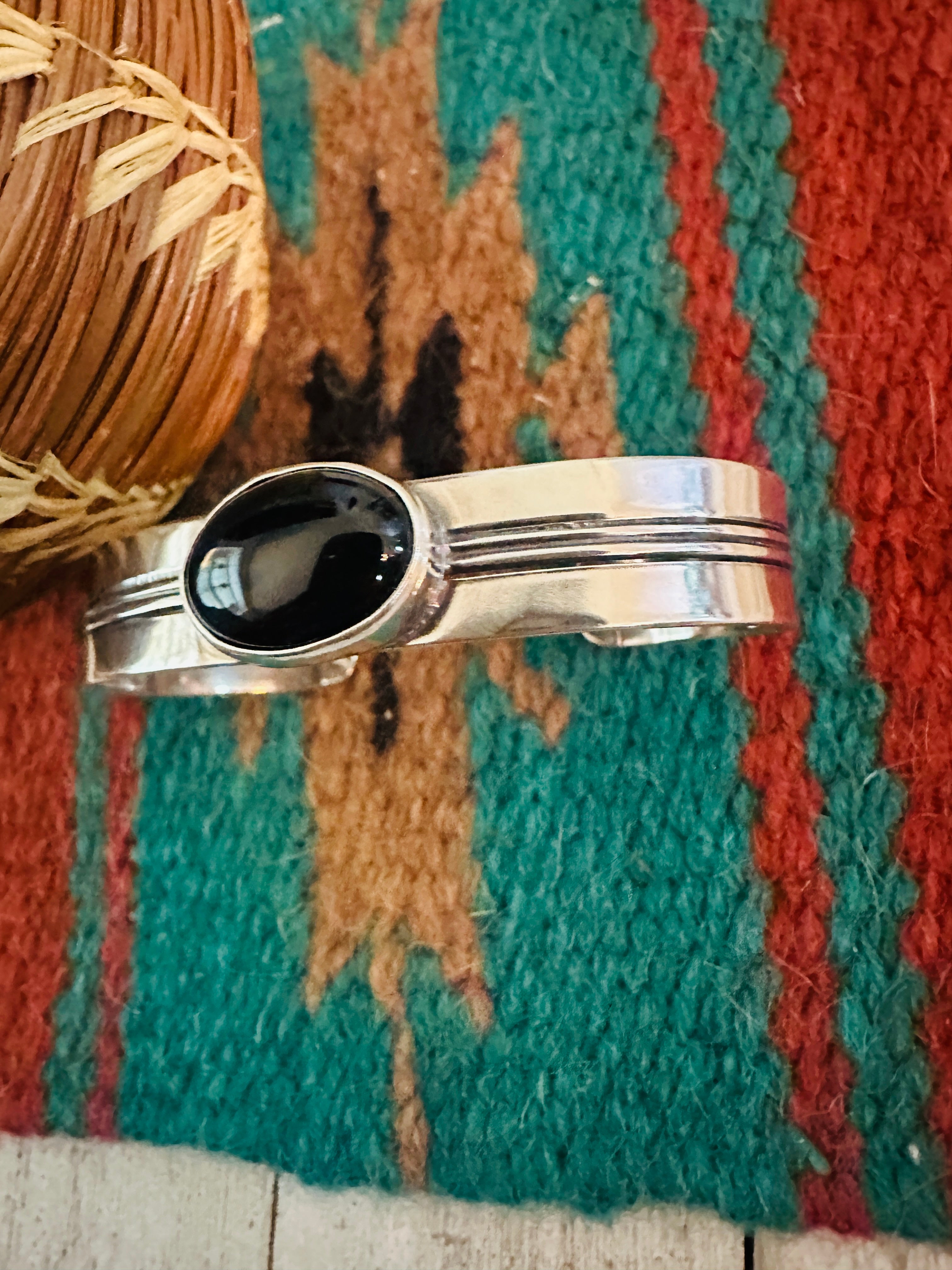 Navajo Sterling Silver & Black Onyx Cuff Bracelet