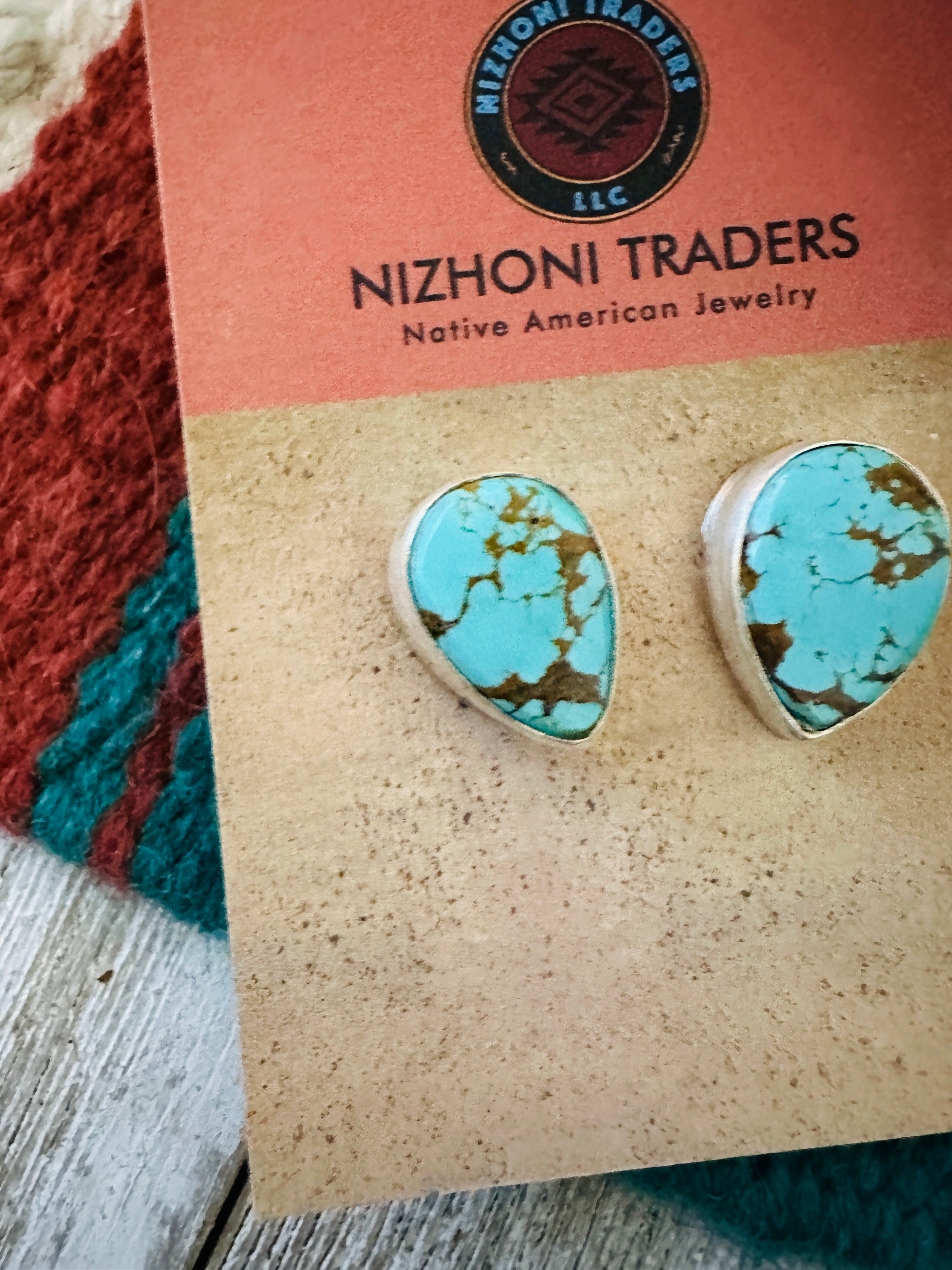 Navajo Turquoise & Sterling Silver Teardrop Post Earrings