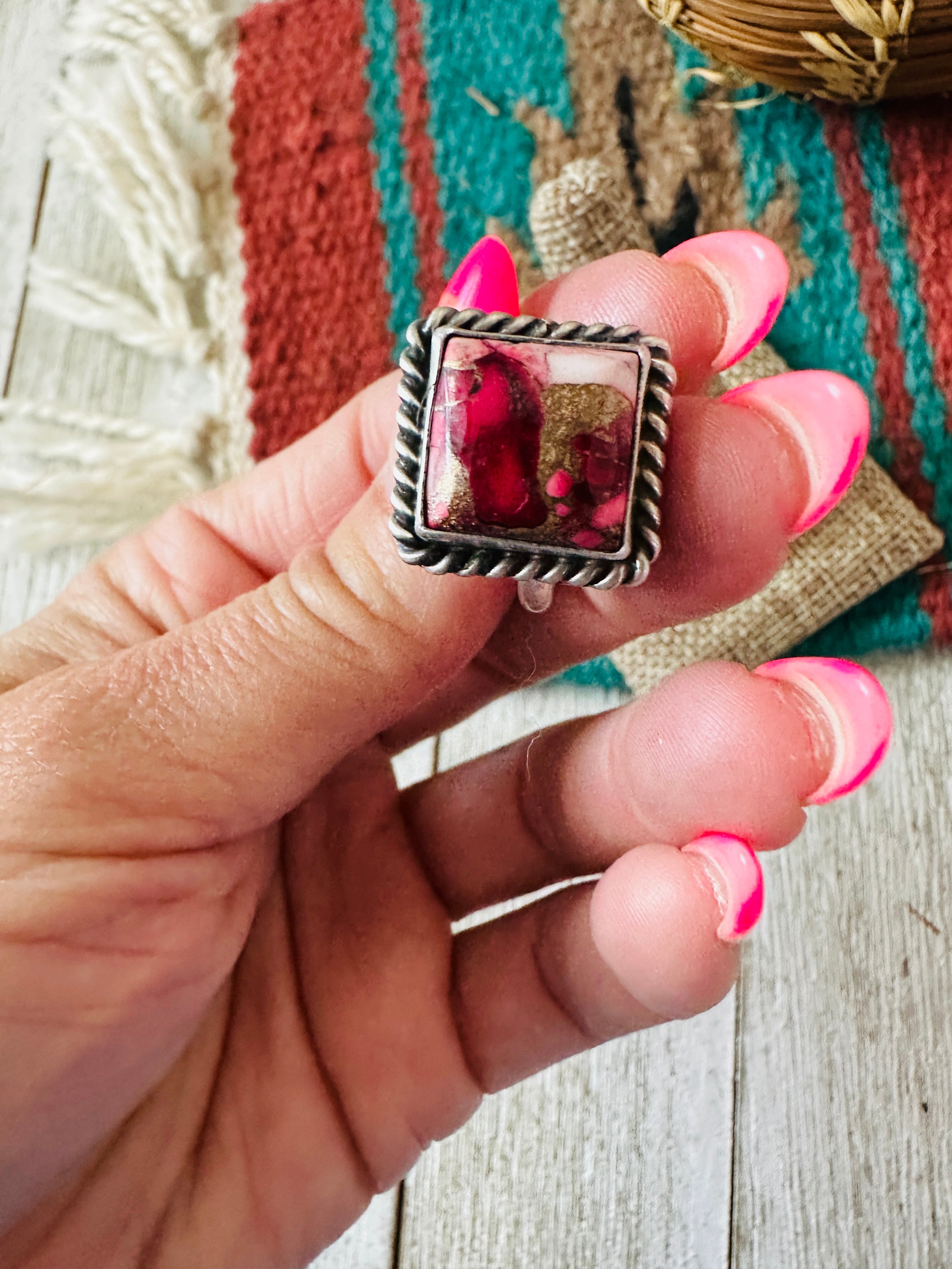 Handcrafted Sterling Silver & Rose Dahlia Adjustable Ring