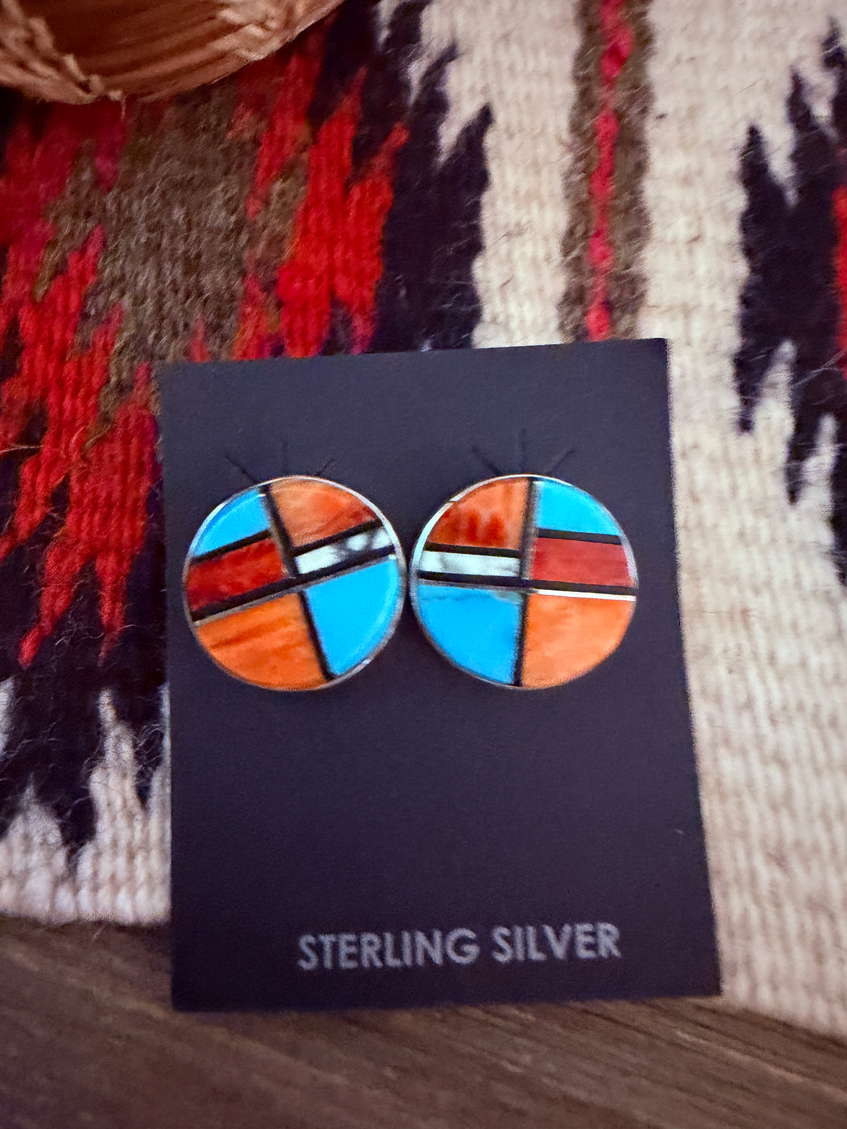 Handcrafted Multi Stone & Sterling Silver Inlay Stud Earrings