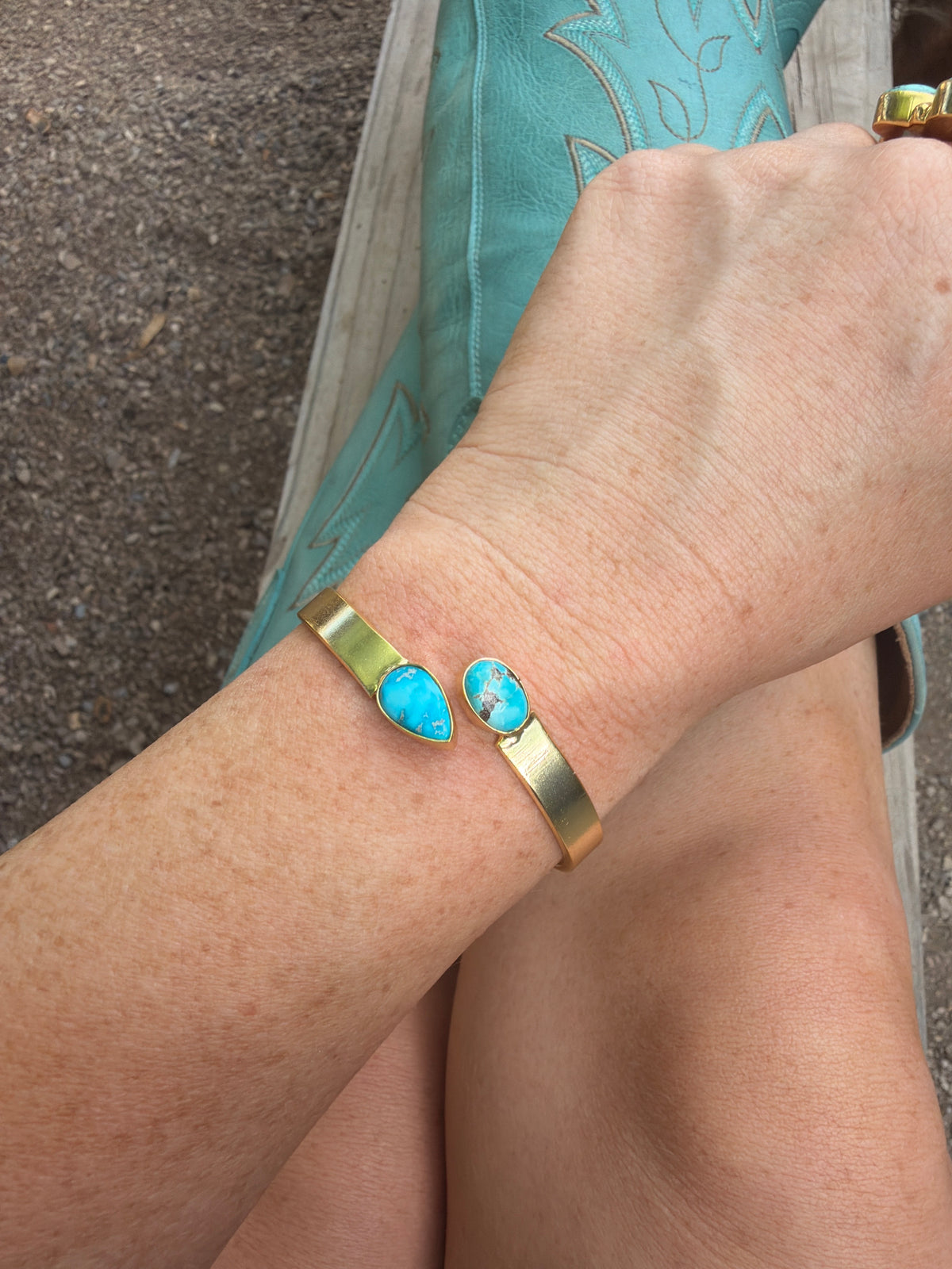 “The Golden Collection” Painted Desert Handmade White Water Gold Plated Adjustable Bracelet Cuff STYLE 7