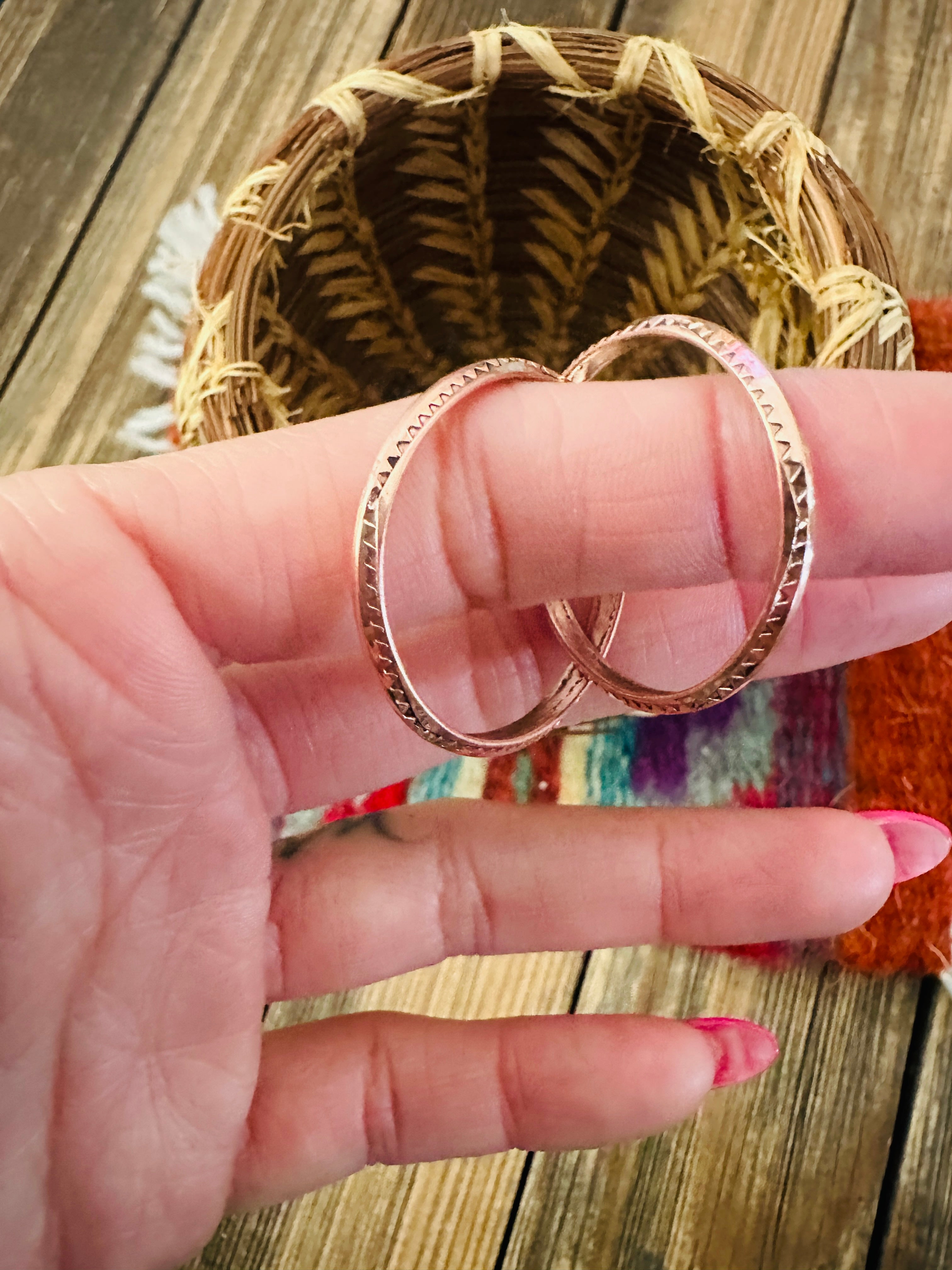 Hand Stamped Copper Hoop Earrings