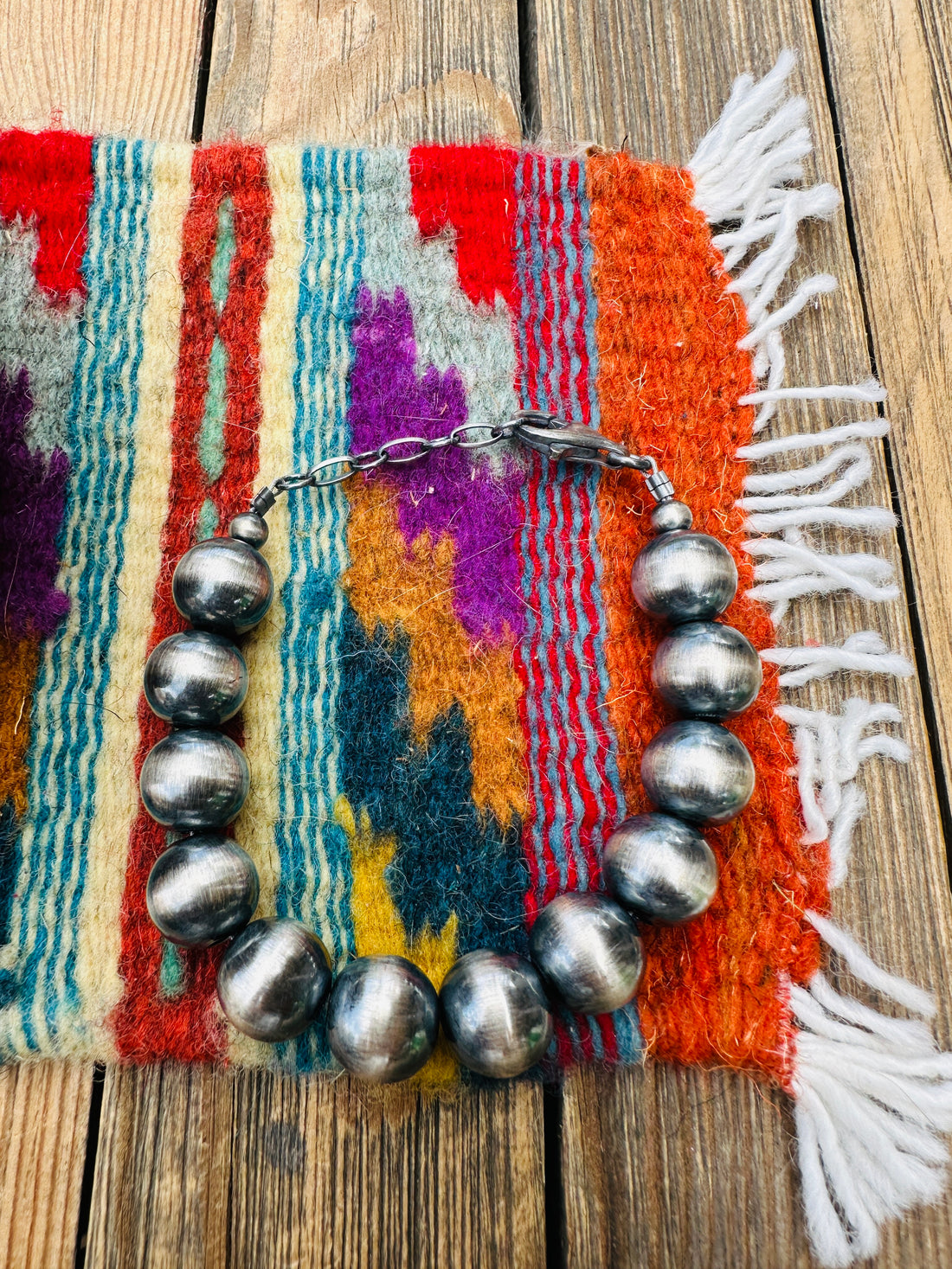 Handcrafted 12mm Sterling Silver Beaded Bracelet