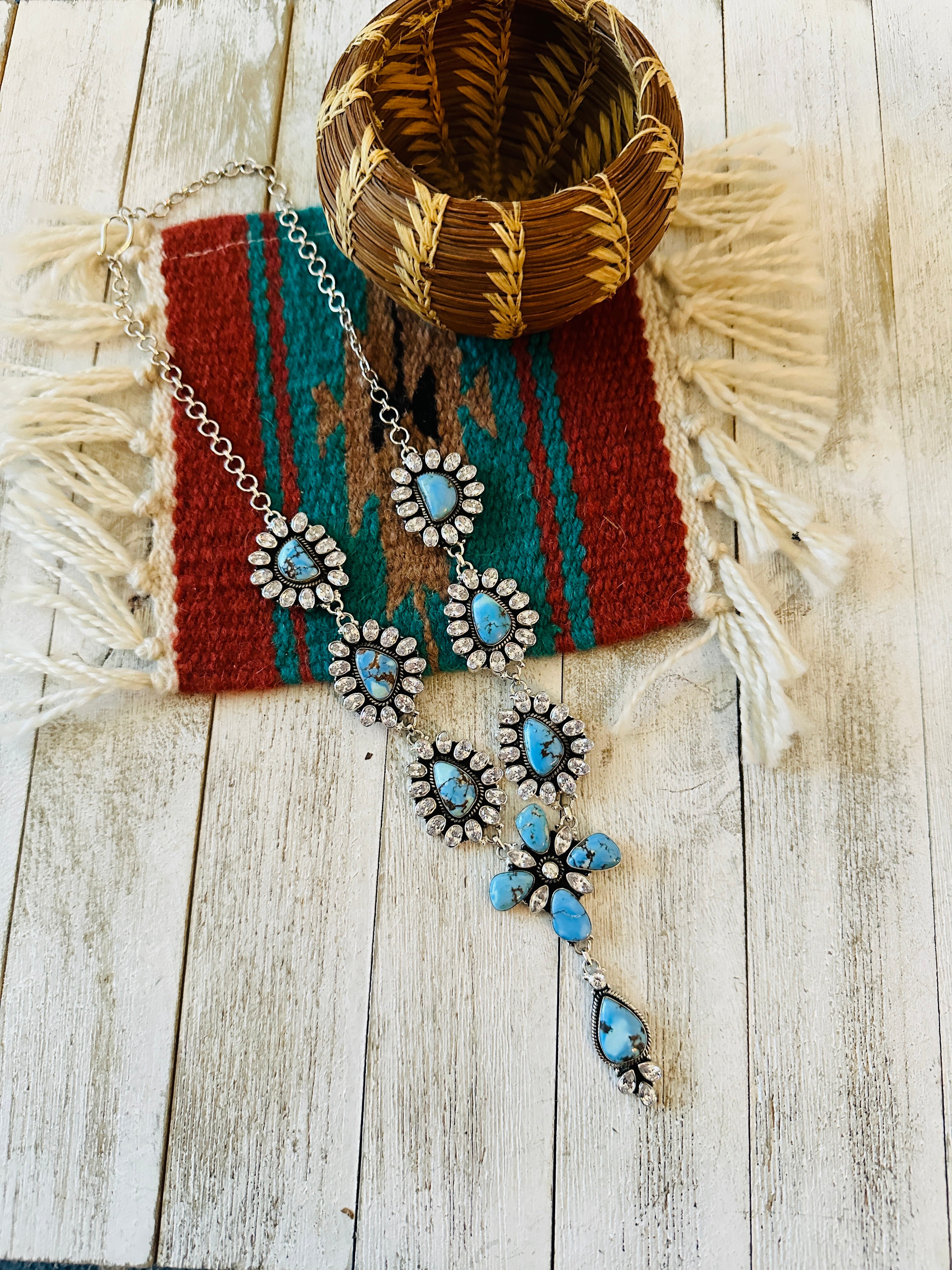 Handmade Golden Hills Turquoise and CZ Statement Necklace