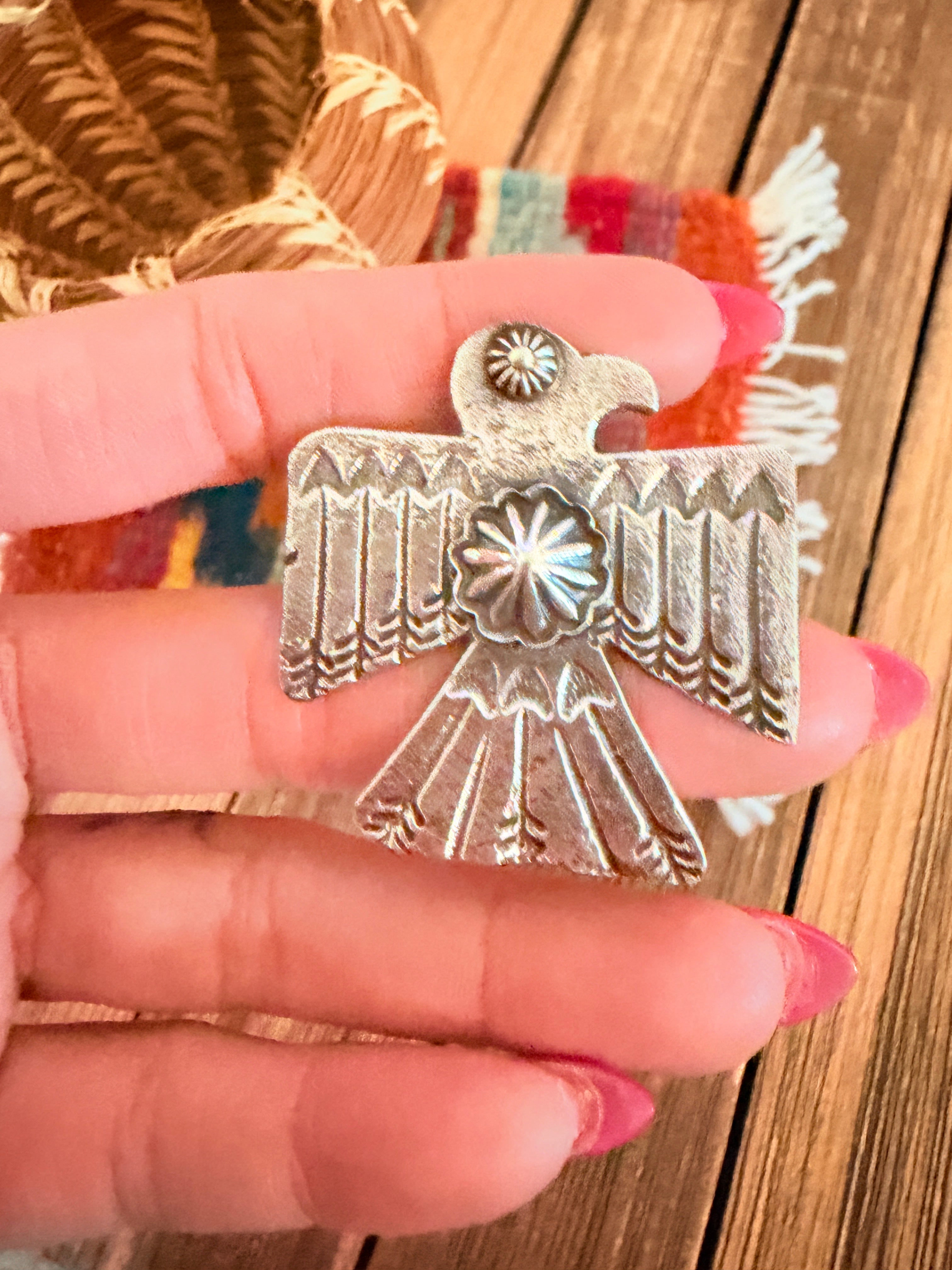 Handcraftedt Sterling Silver Thunderbird Adjustable Ring by Kevin Billah