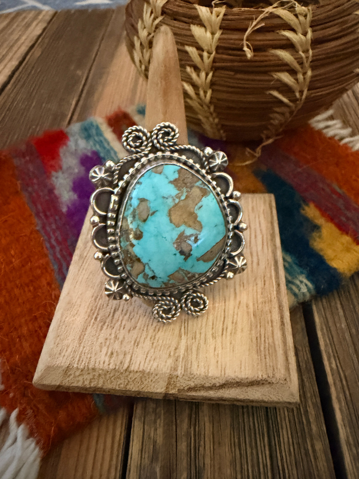Handcrafted Royston Turquoise & Sterling Silver Ring 10 by Rosella Paxson
