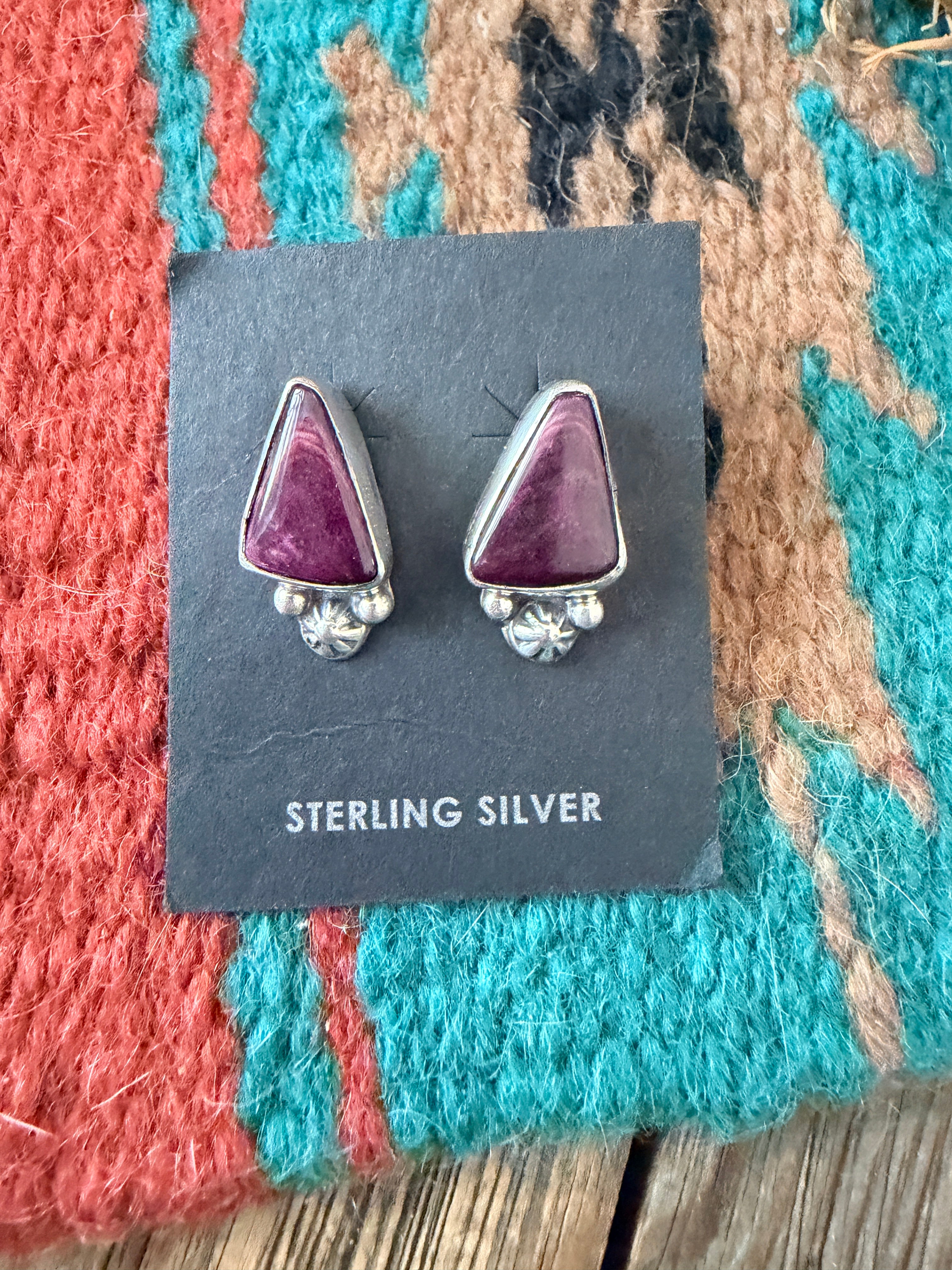 Handcrafted Purple Spiny & Sterling Silver Stud Earrings