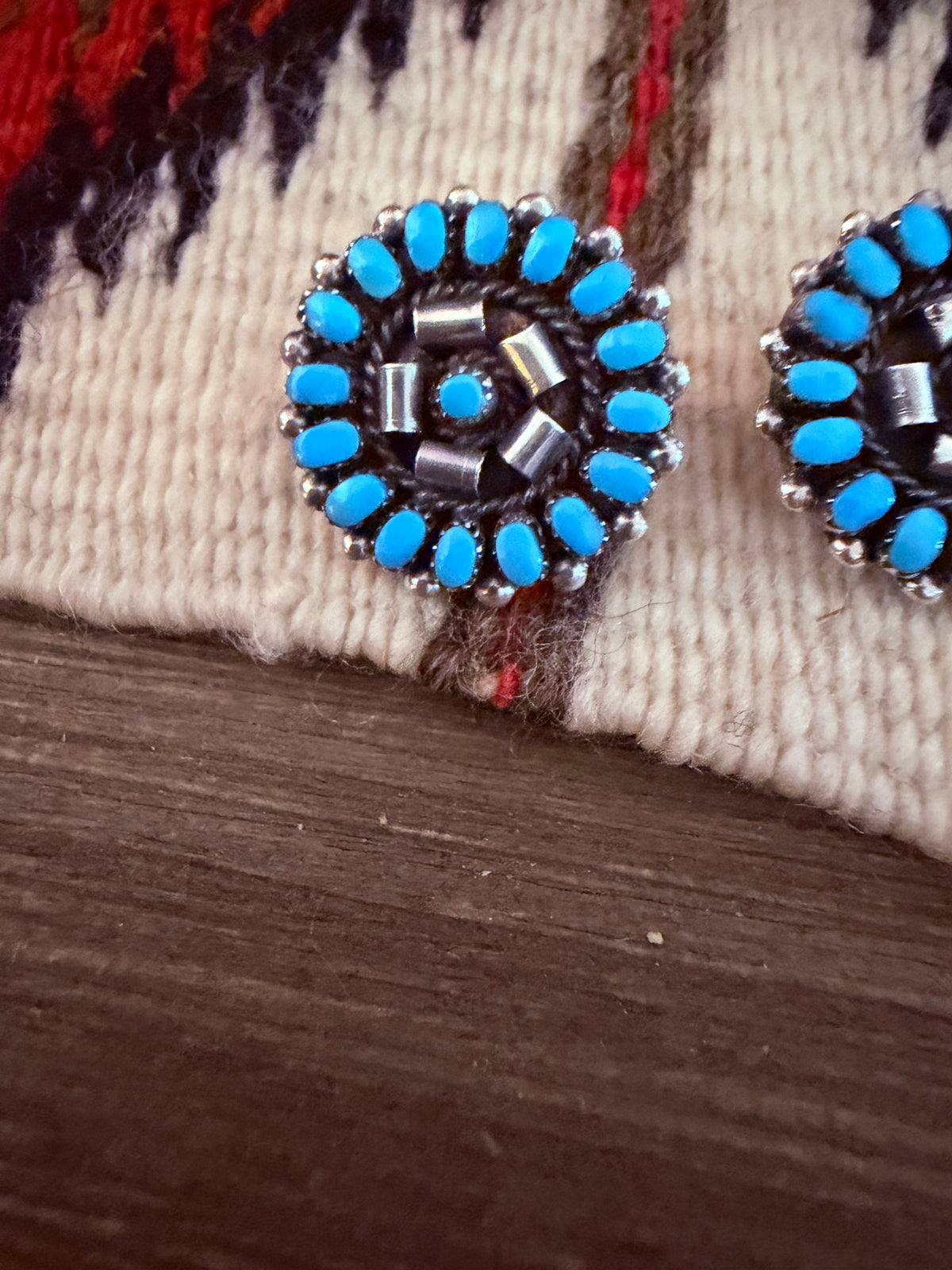 Handcrafted Turquoise & Sterling Silver Cluster Clip On Earrings