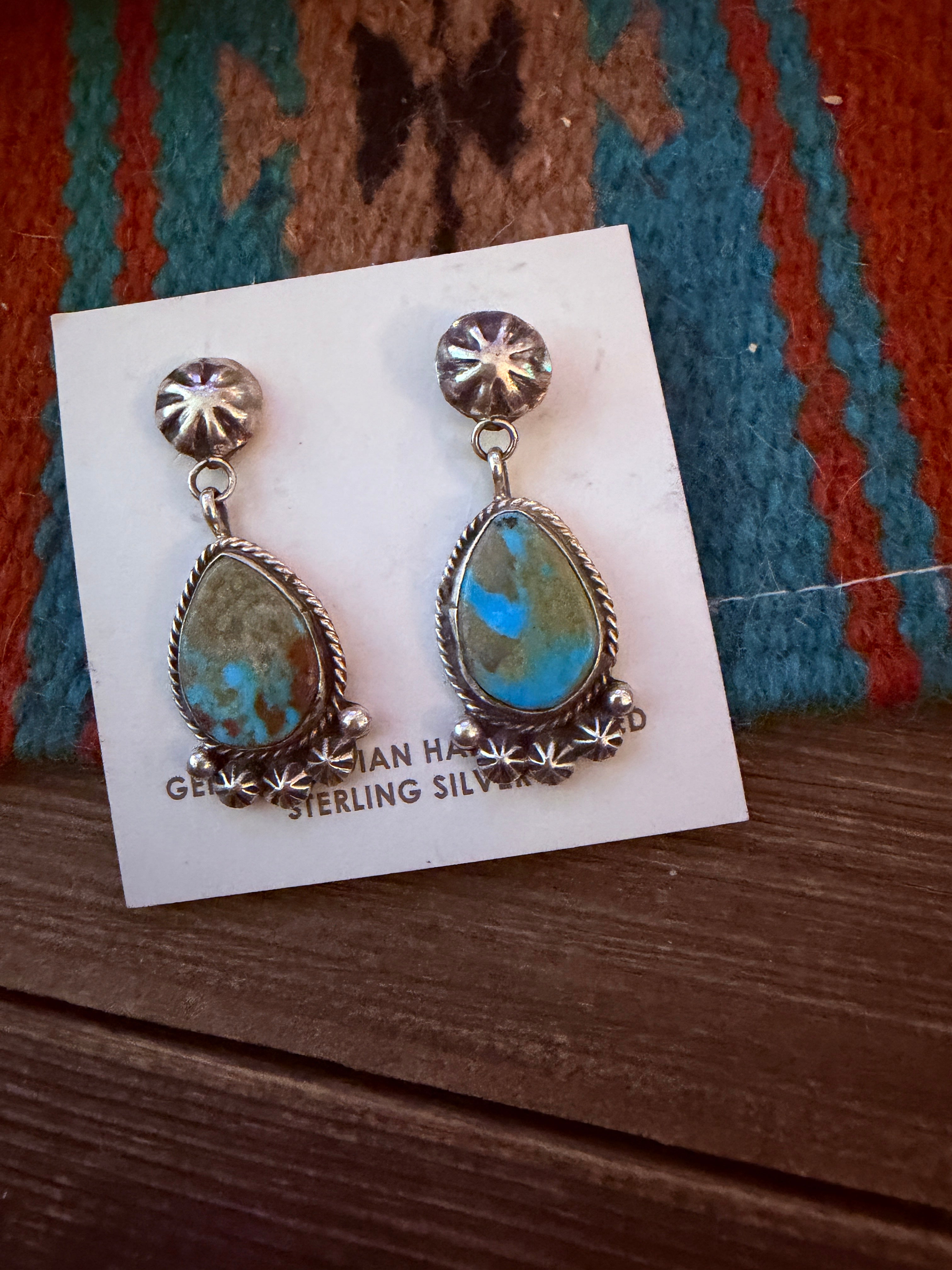 Handcrafted Royston Turquoise & Sterling Silver Dangle Earrings by Jacqueline Silver