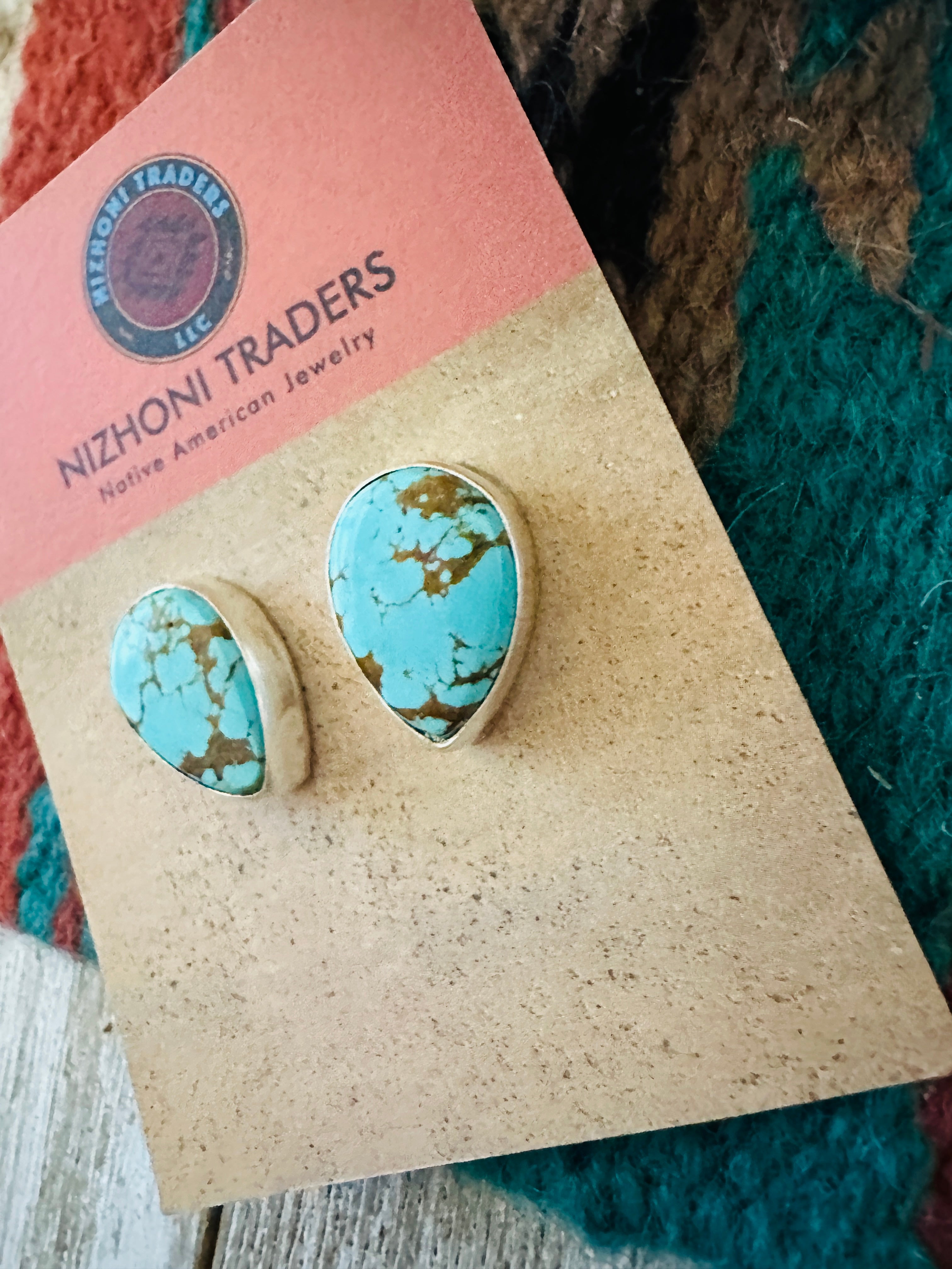 Navajo Turquoise & Sterling Silver Teardrop Post Earrings