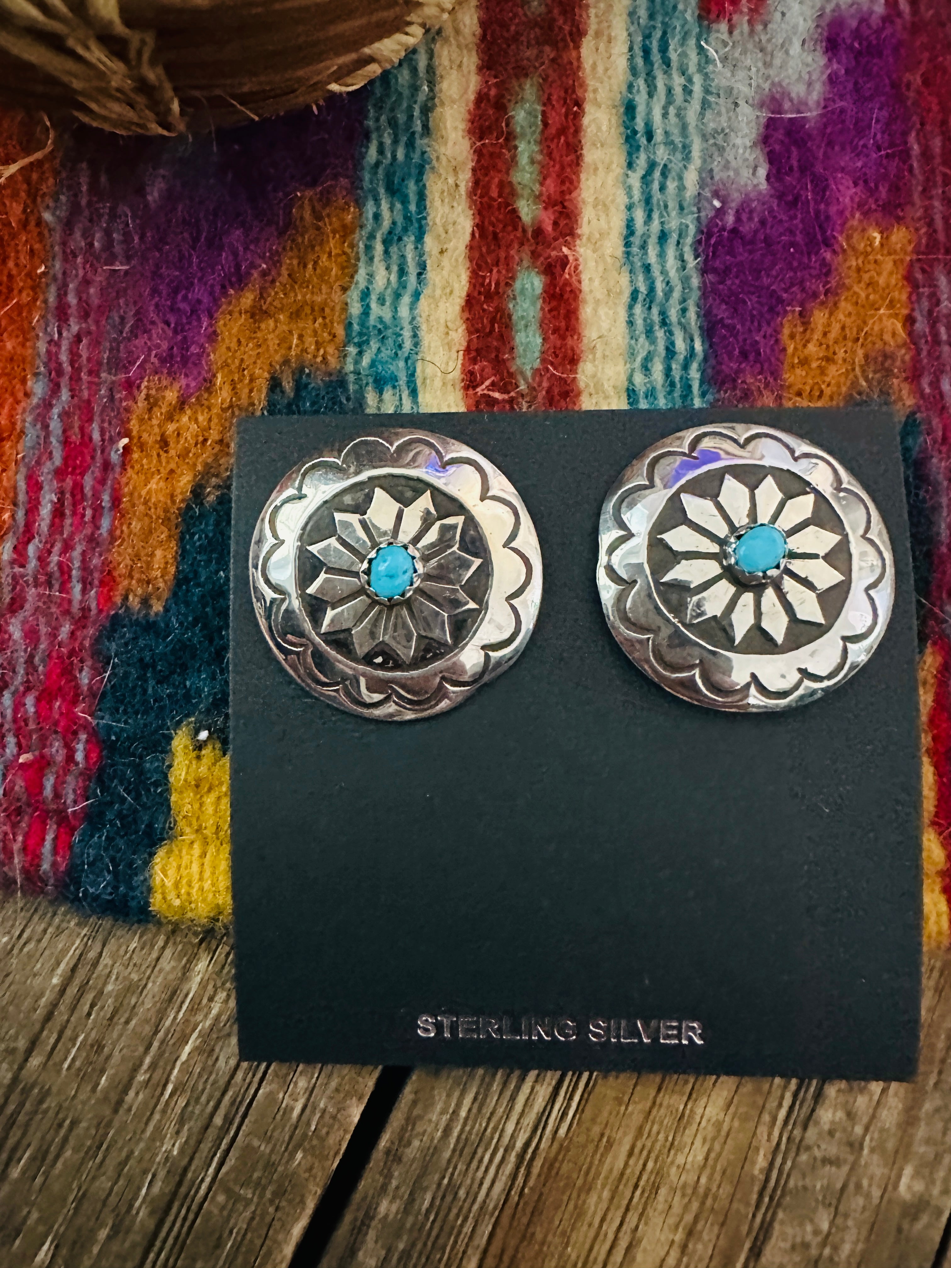 Handcrafted Turquoise & Sterling Silver Concho Post Earrings