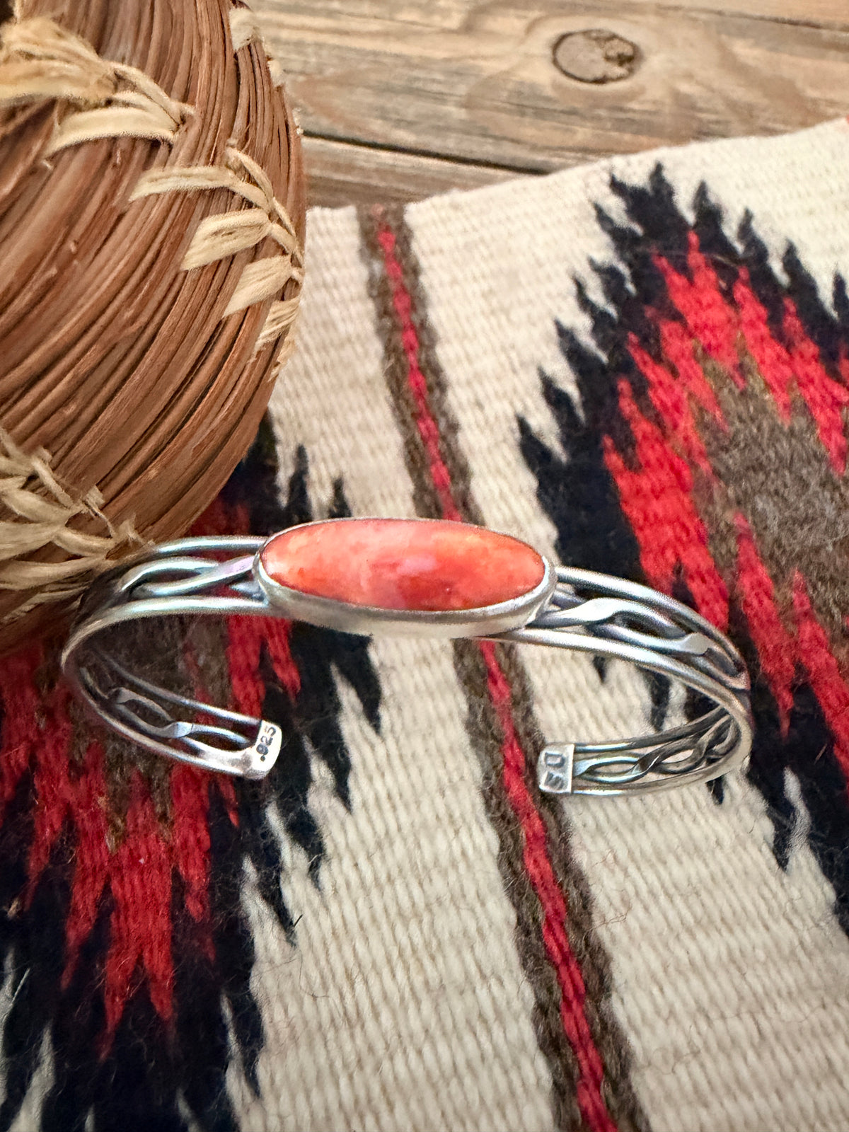 Handcrafted Orange Spiny & Sterling Silver Cuff Bracelet