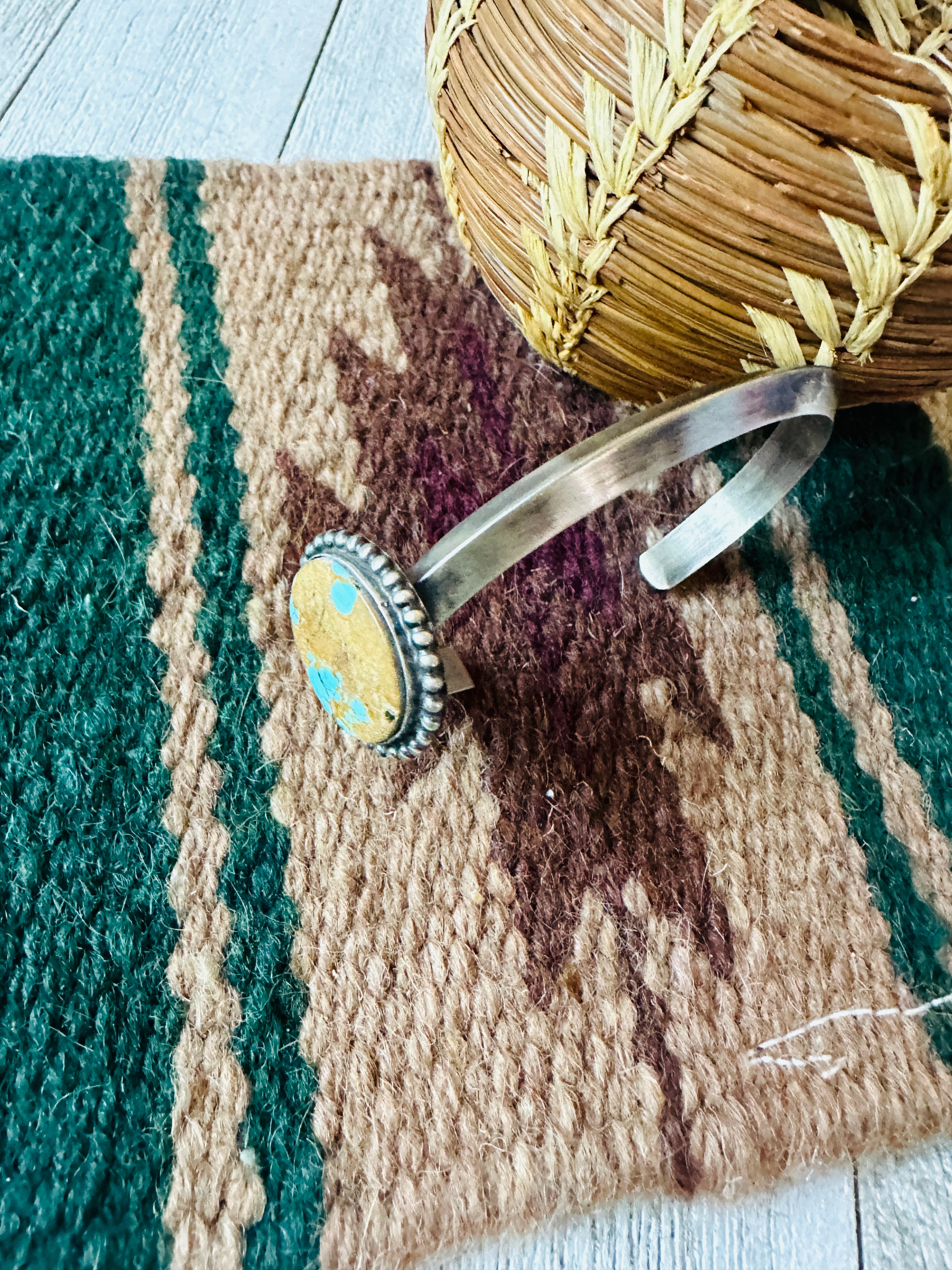 Navajo Sterling Silver & Number 8 Turquoise Cuff Bracelet