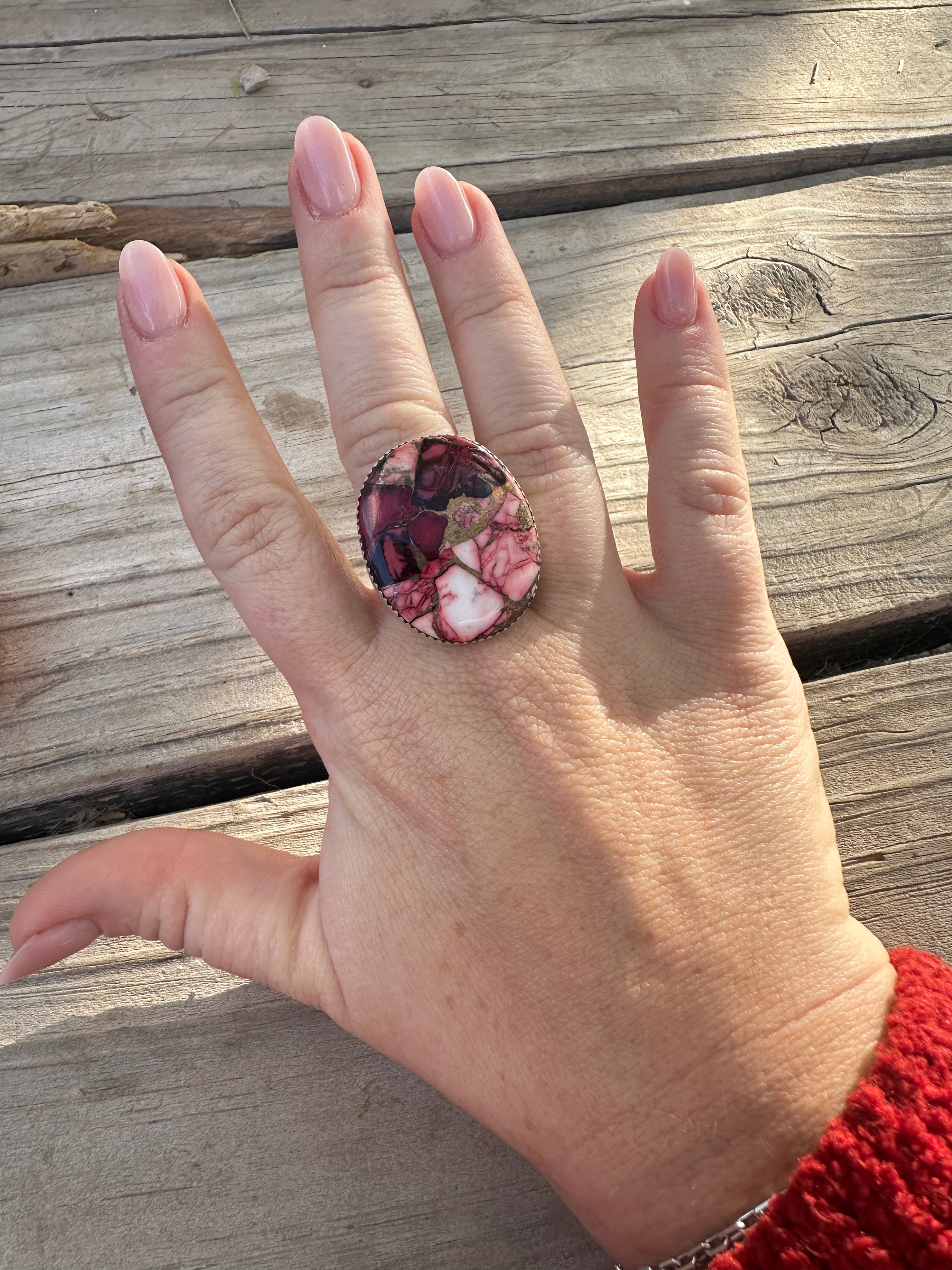 Beautiful Handmade Dahlia Rose And Sterling Silver Adjustable Oval Ring