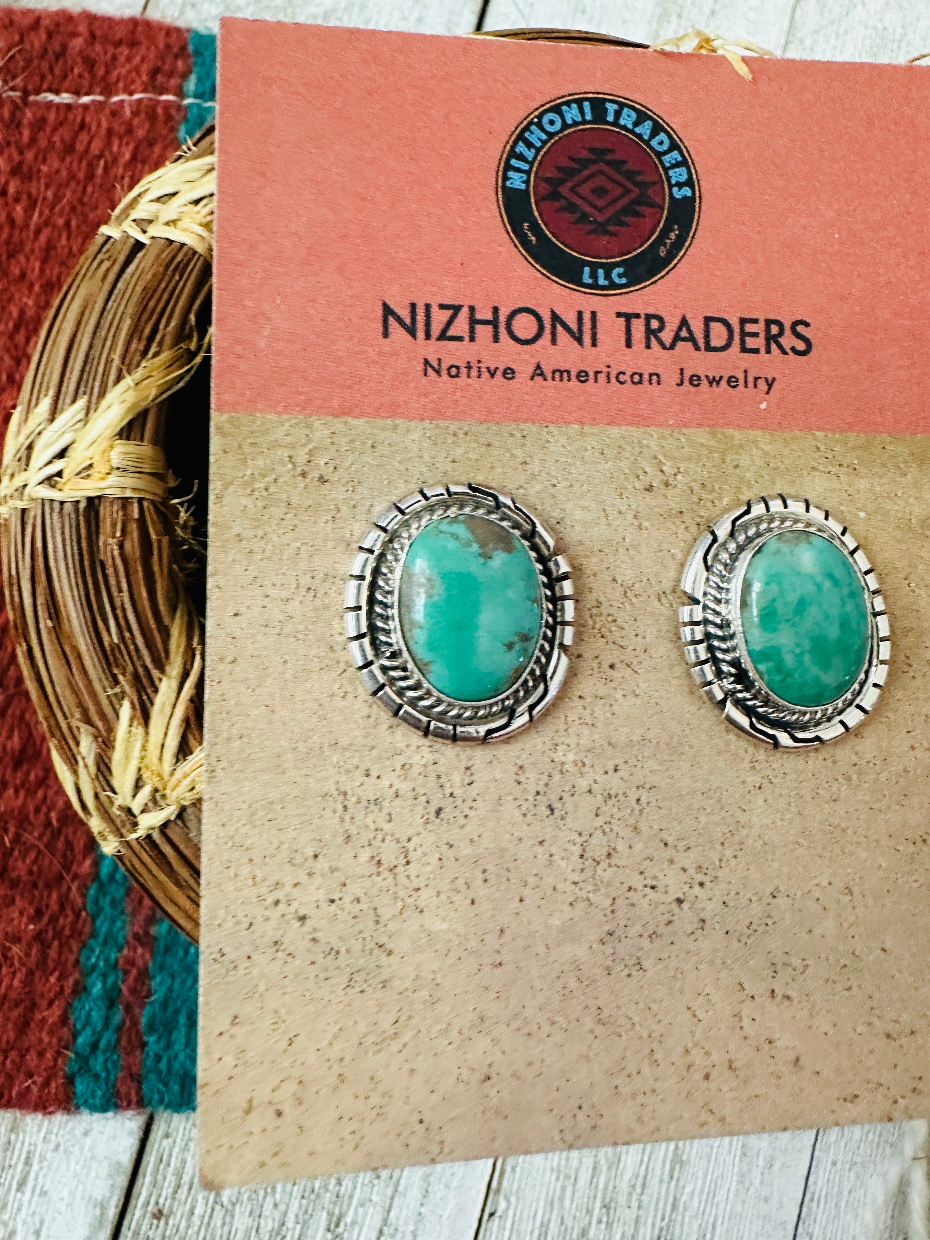Navajo Turquoise & Sterling Silver Post Earrings