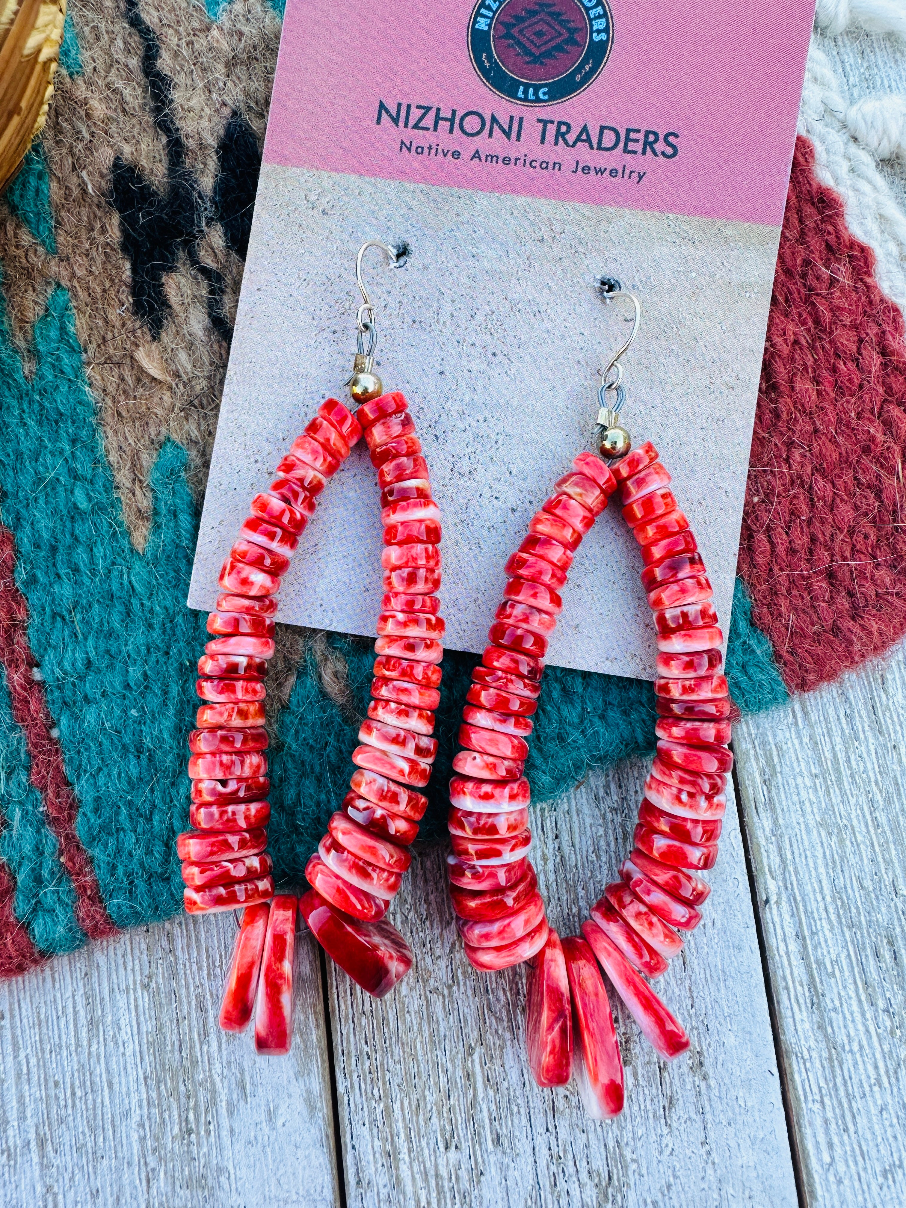 Handcrafted Orange Spiny & Sterling Silver Beaded Dangle Hoop Earrings