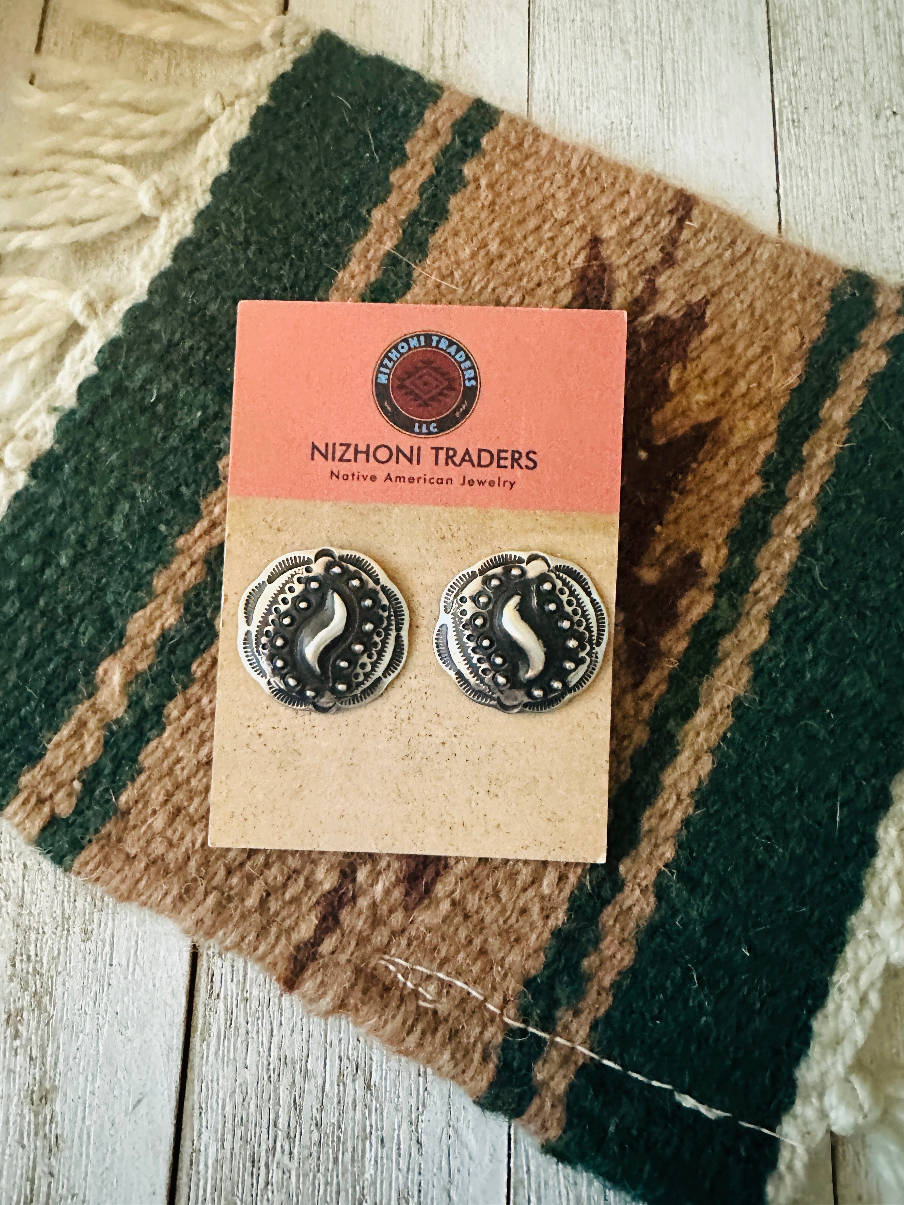 Navajo Hand Stamped Sterling Silver Concho Post Earrings