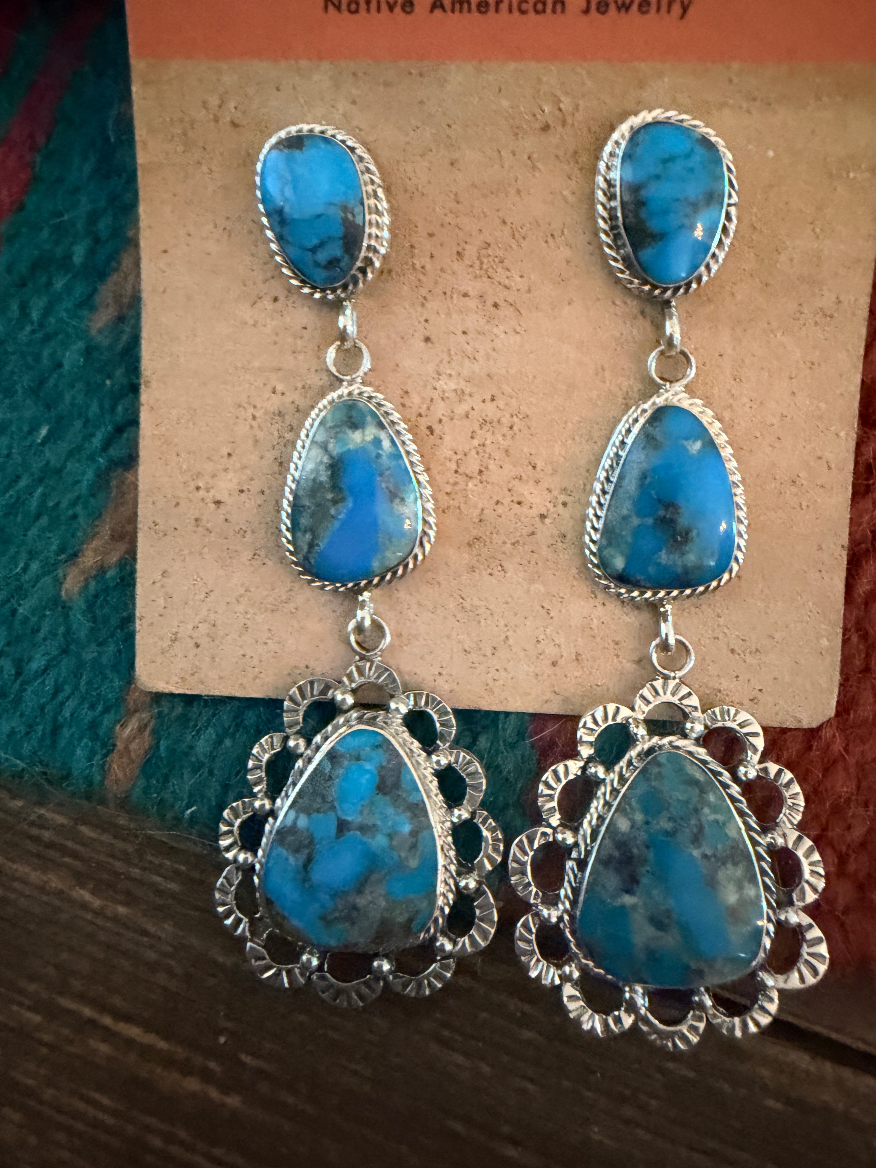 Handcrafted Turquoise & Sterling Silver Dangle Earrings