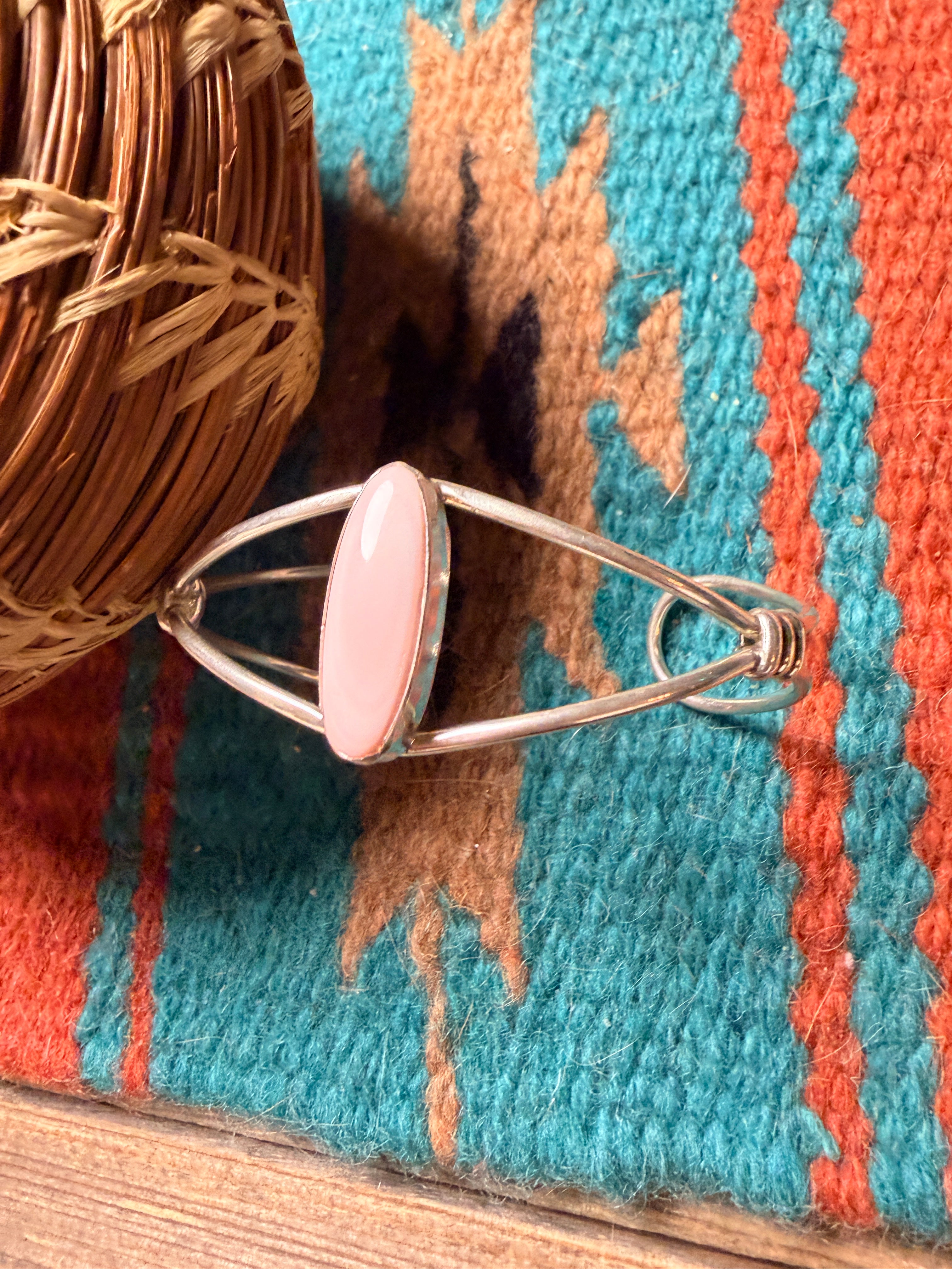 Handcrafted Queen Pink Conch & Sterling Silver Cuff Bracelet