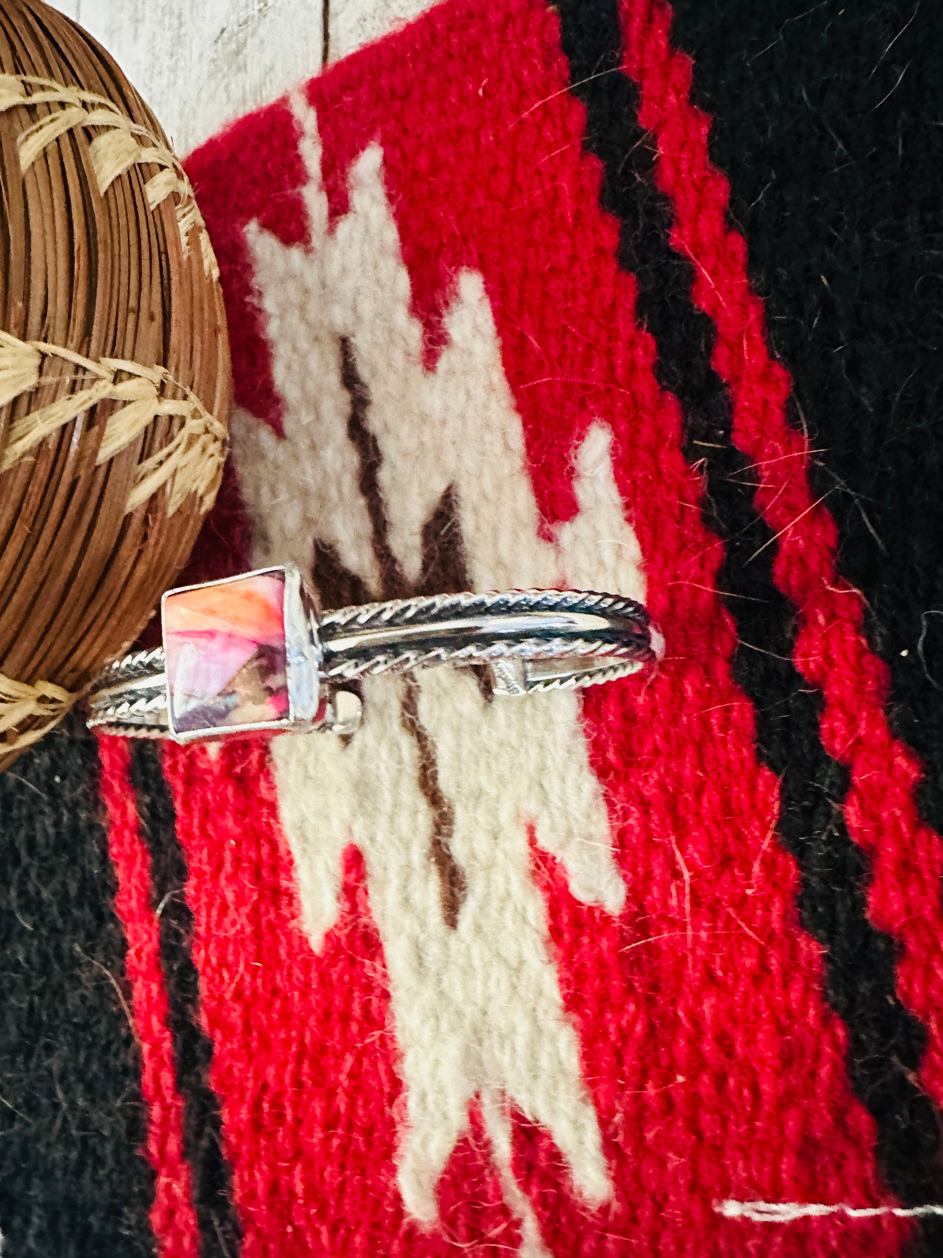 Navajo Sterling Silver & Pink Dream Mojave Cuff Bracelet