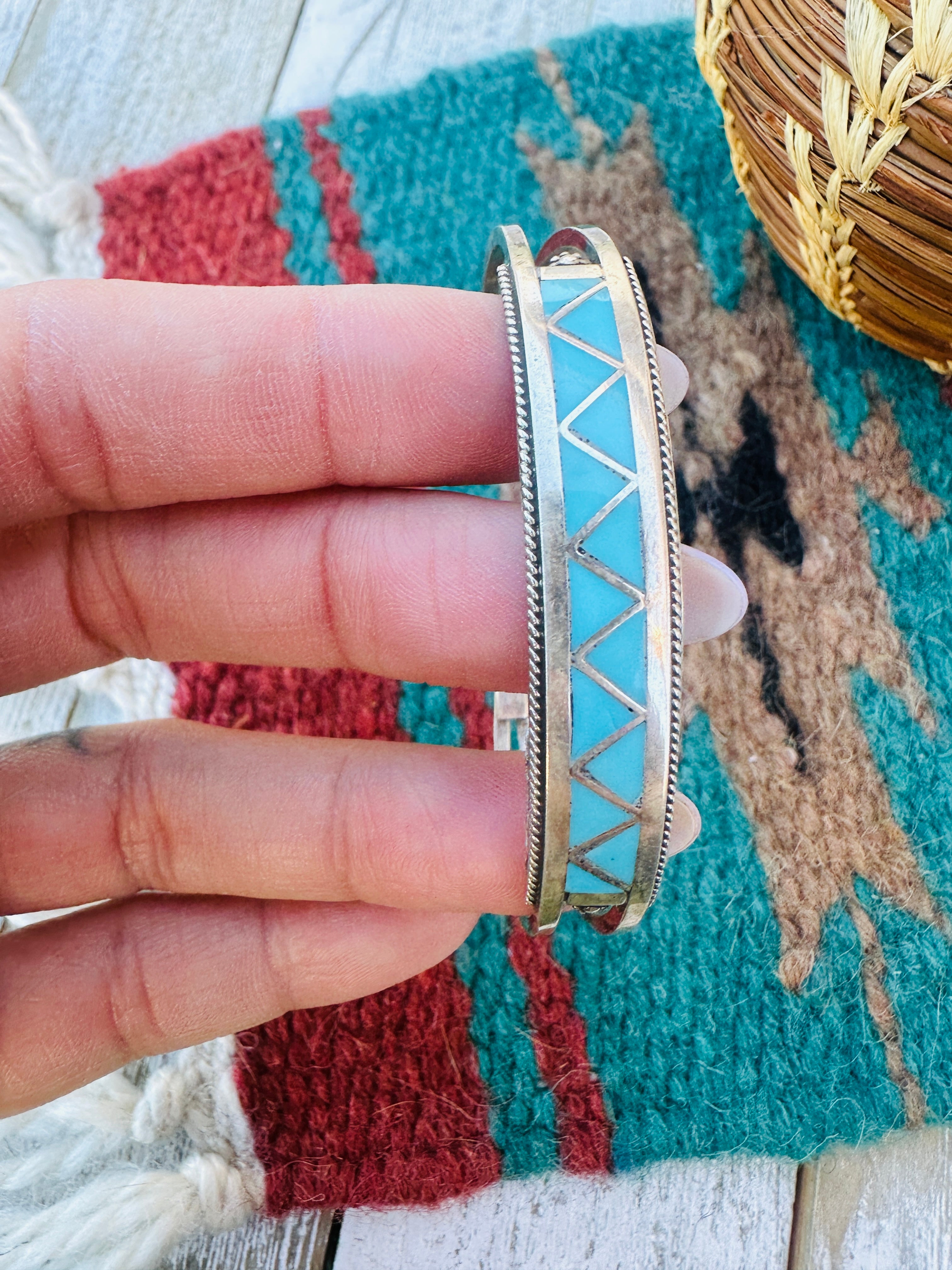Handcrafted Turquoise & Sterling Silver Inlay Cuff Bracelet