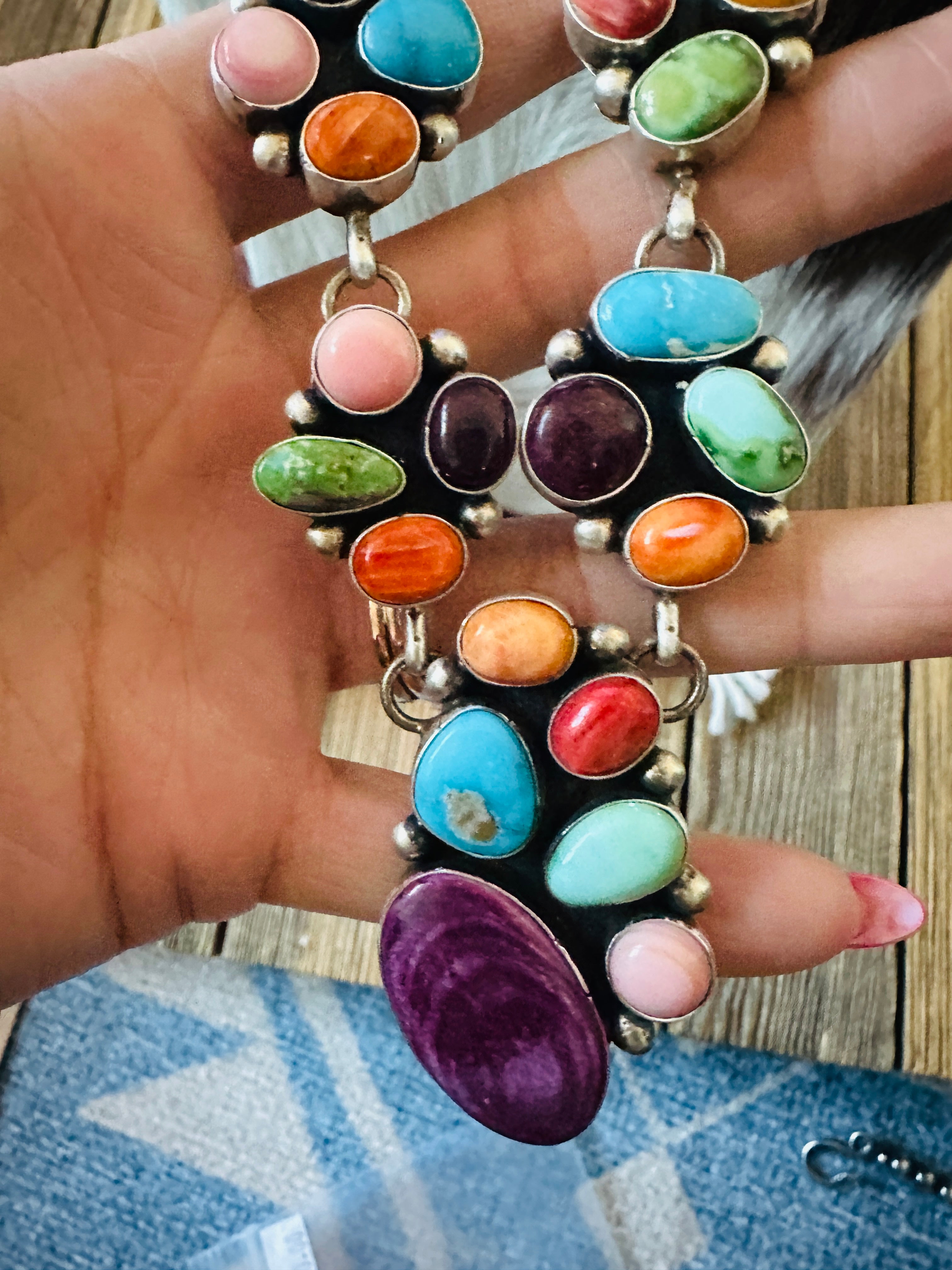 Handcrafted Multi Stone & Sterling Silver Cluster Necklace and Earring Set by Paul Livingston