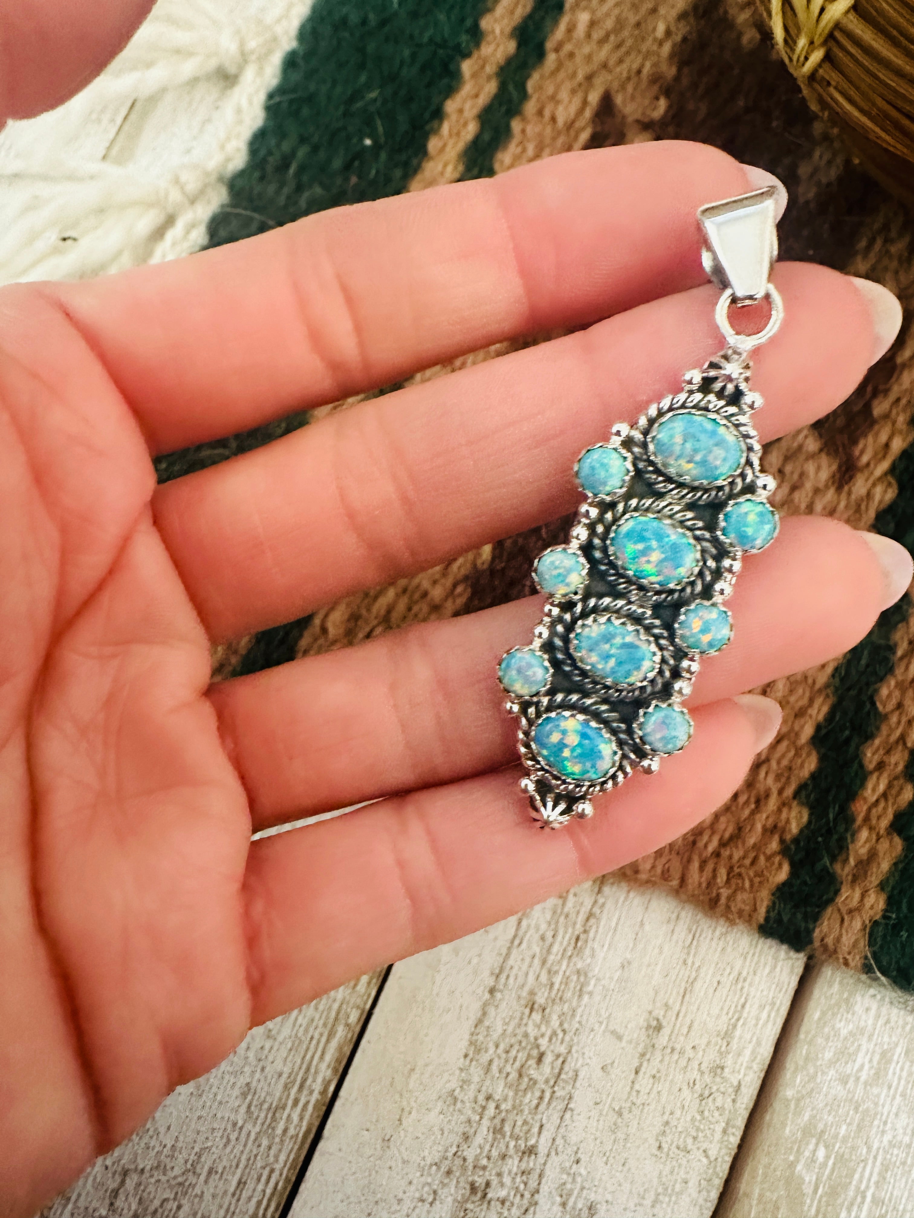 Handmade Blue Fire Opal & Sterling Silver Pendant