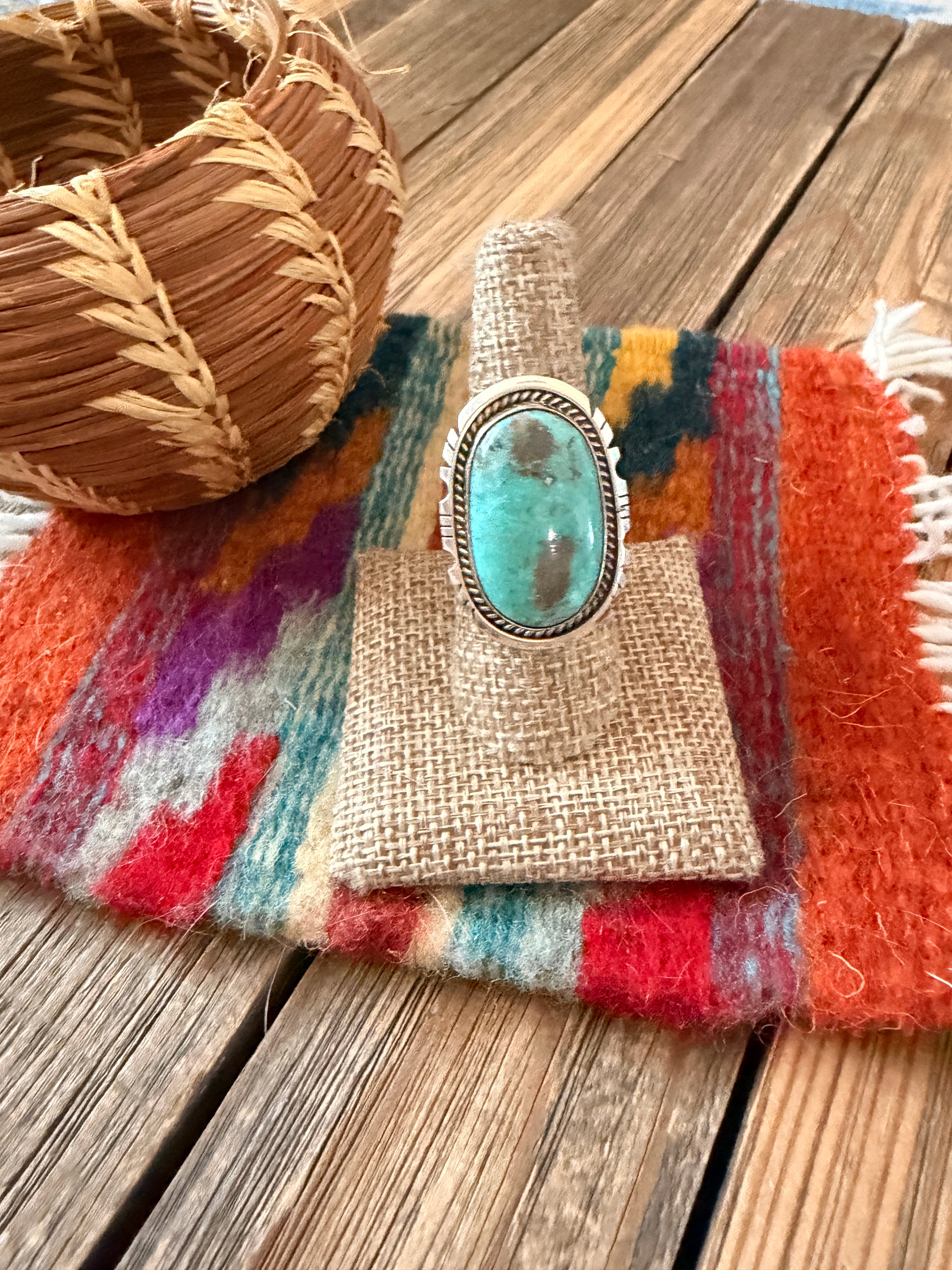 Handcrafted Turquoise & Sterling Silver Ring Size 8.5