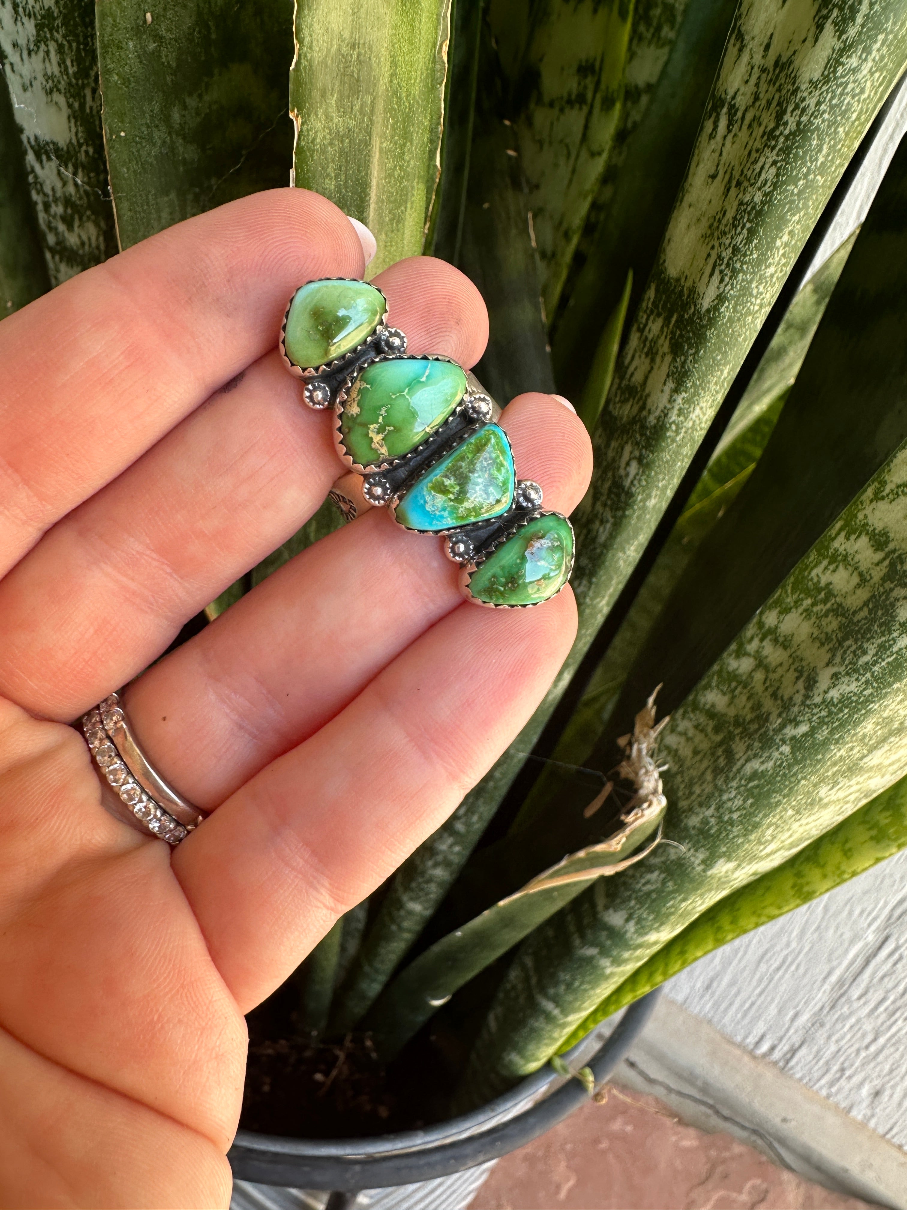 Beautiful Handmade Sonoran Mountain And Sterling Silver 4 Stone Adjustable Ring