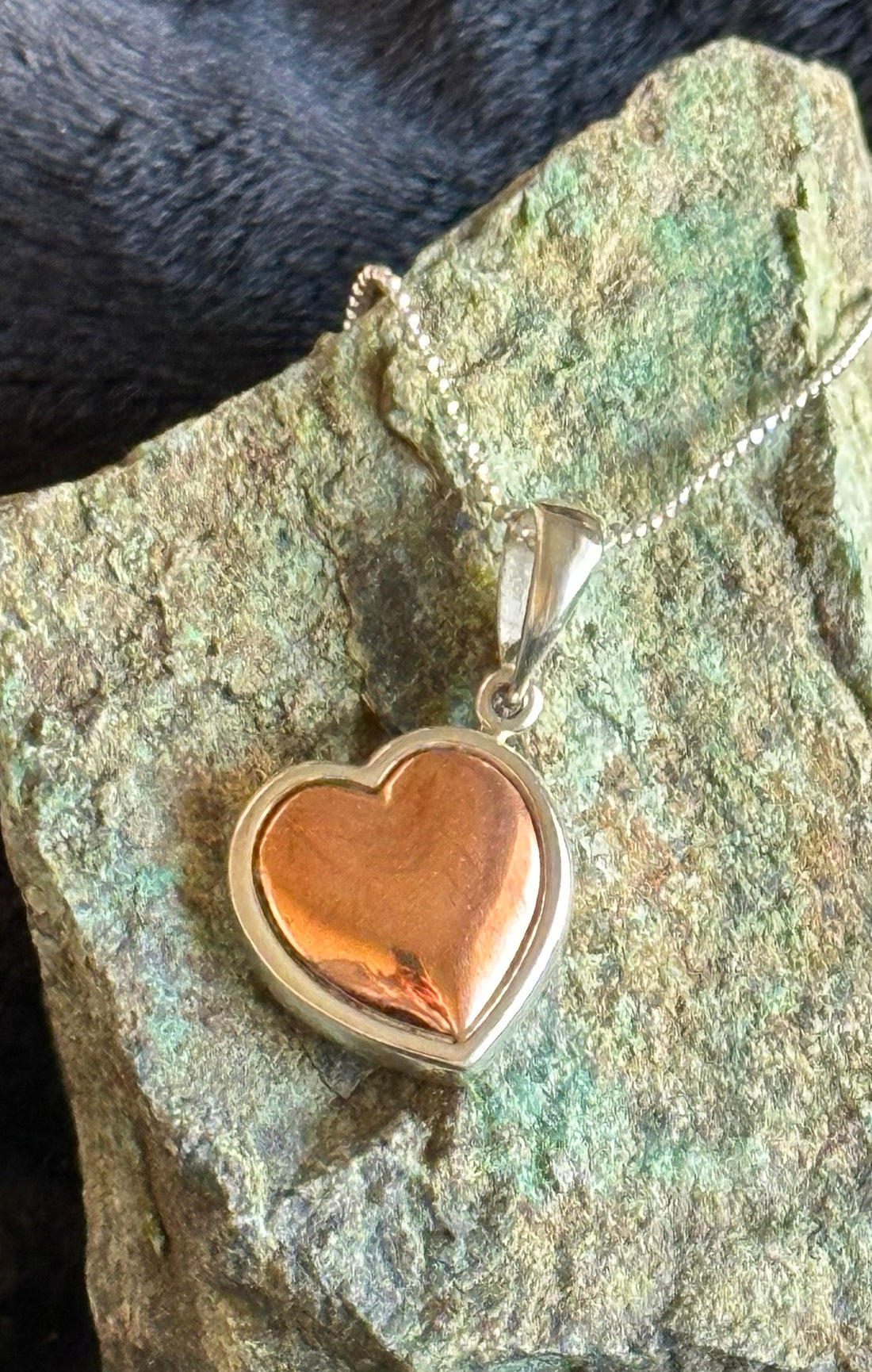 Copper Heart with SterlingSilver frame Necklace