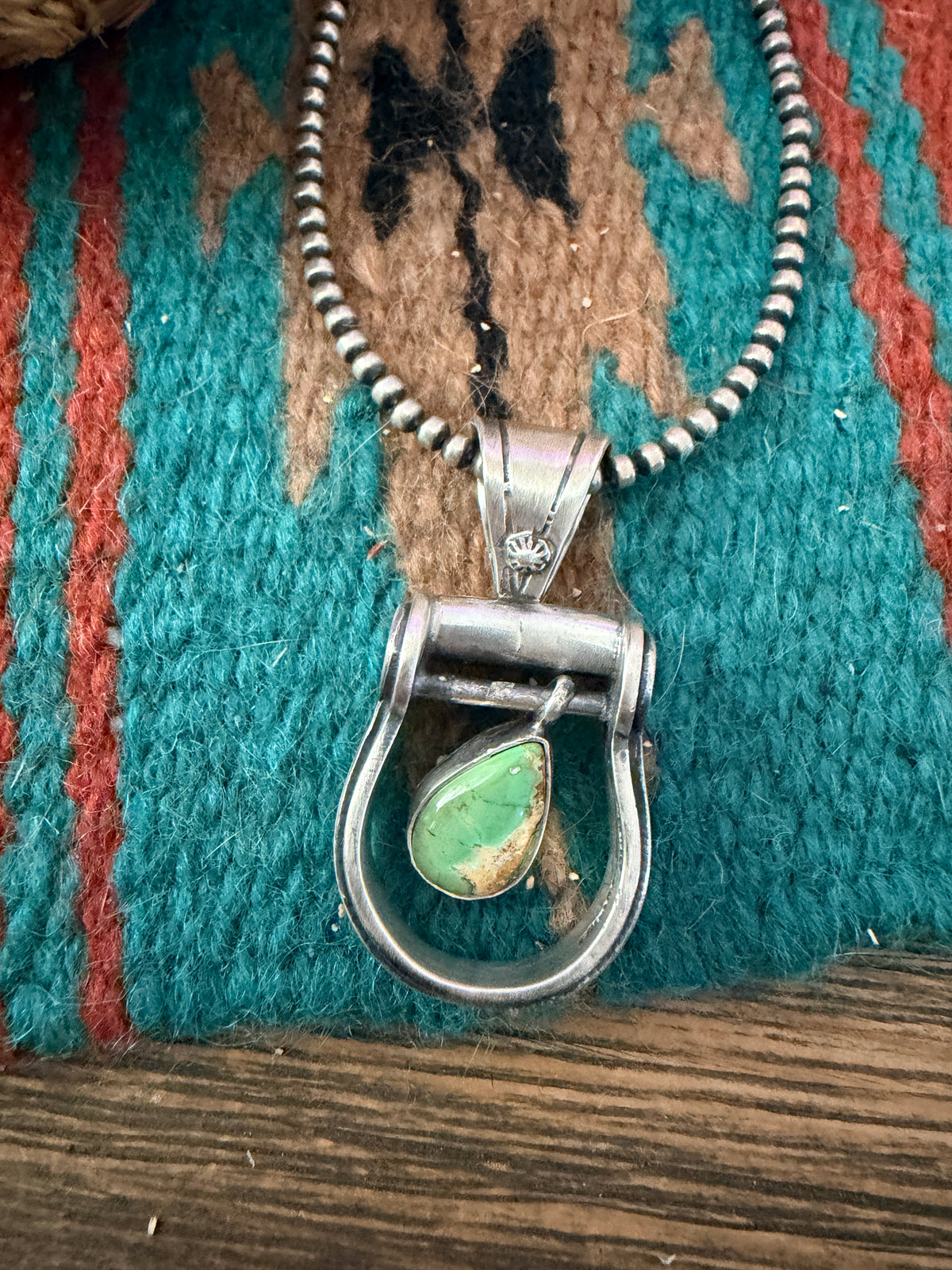 Handcrafted Sterling Silver & Turquoise Stirrup Pendant by Charles Johnson
