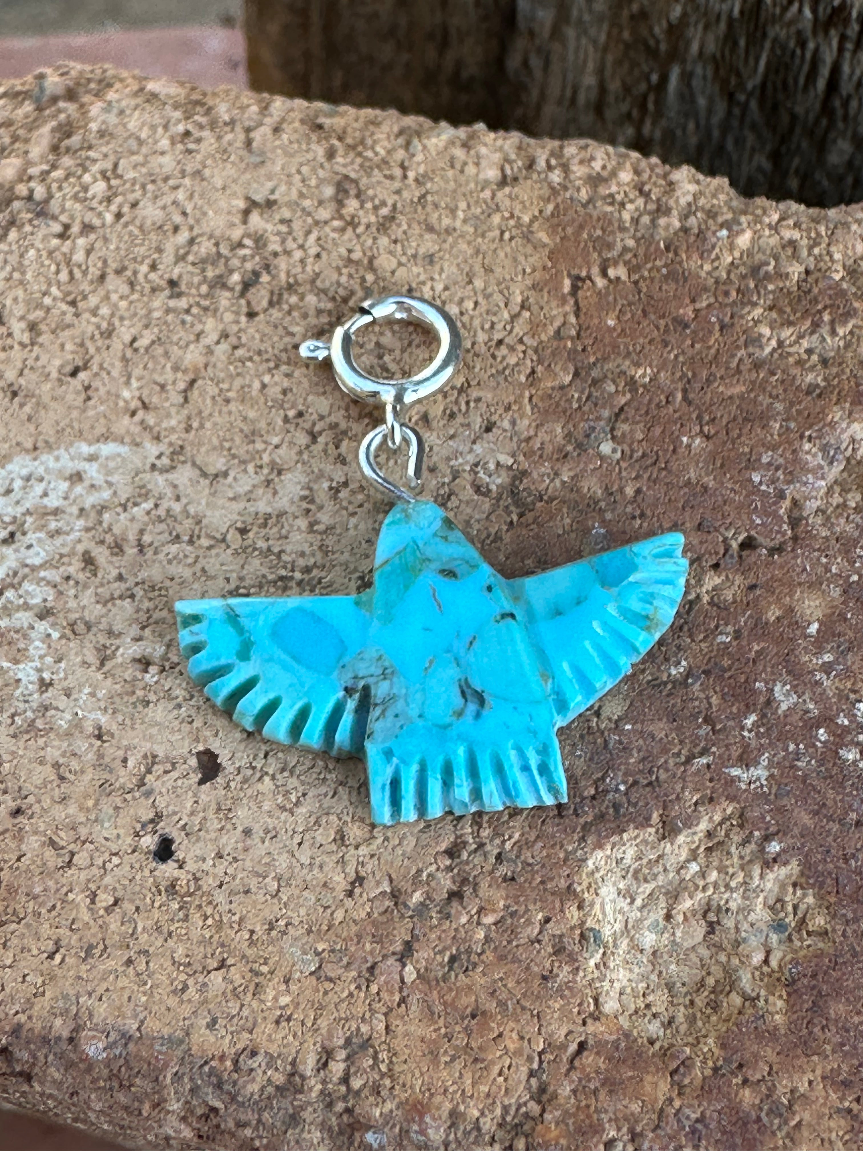 Zuni Hand Carved Turquoise Phoenix Bird Charm