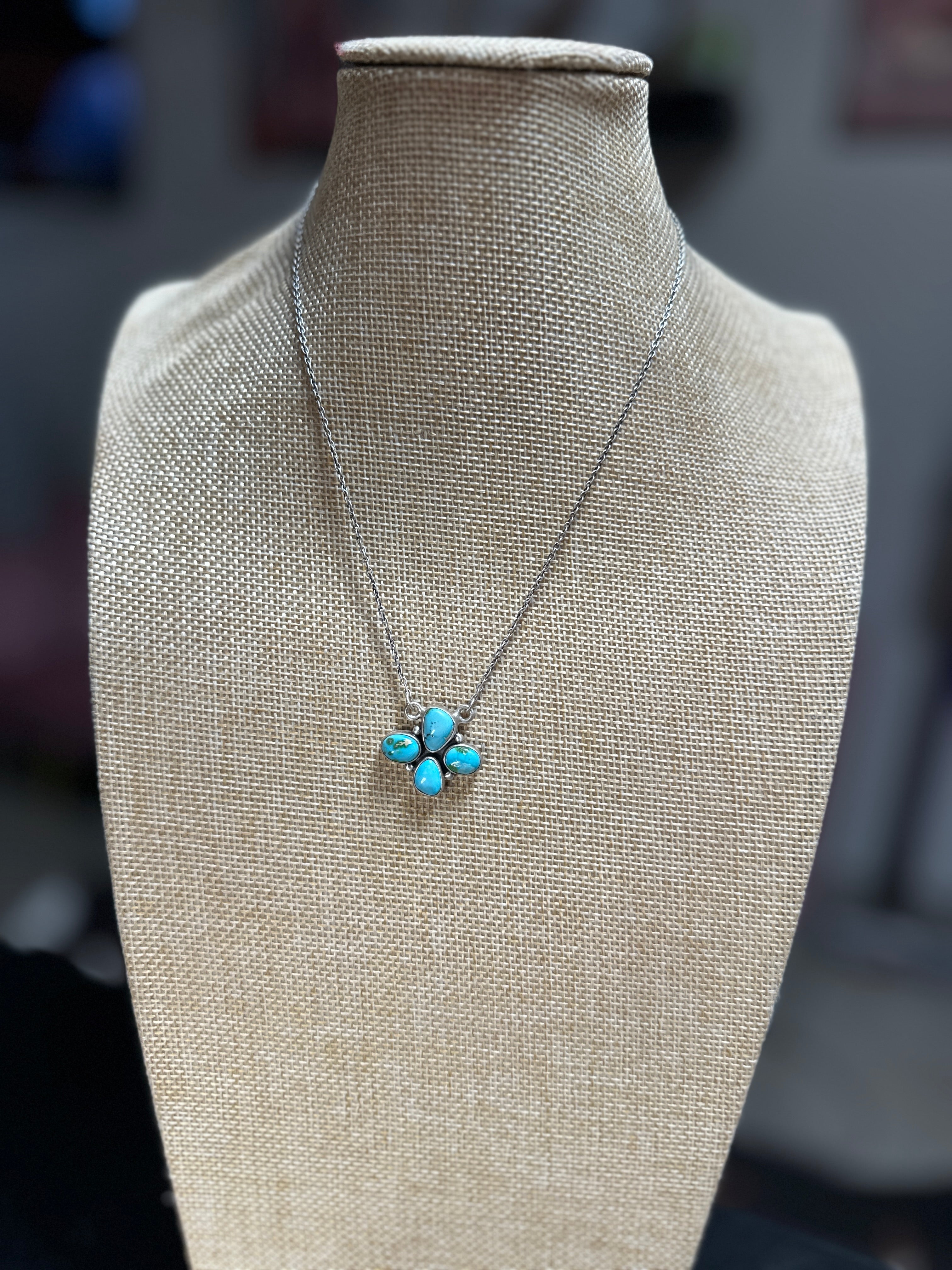 Beautiful Handmade Sterling Silver & Sonoran Mountain Turquoise 4 Stone Necklace