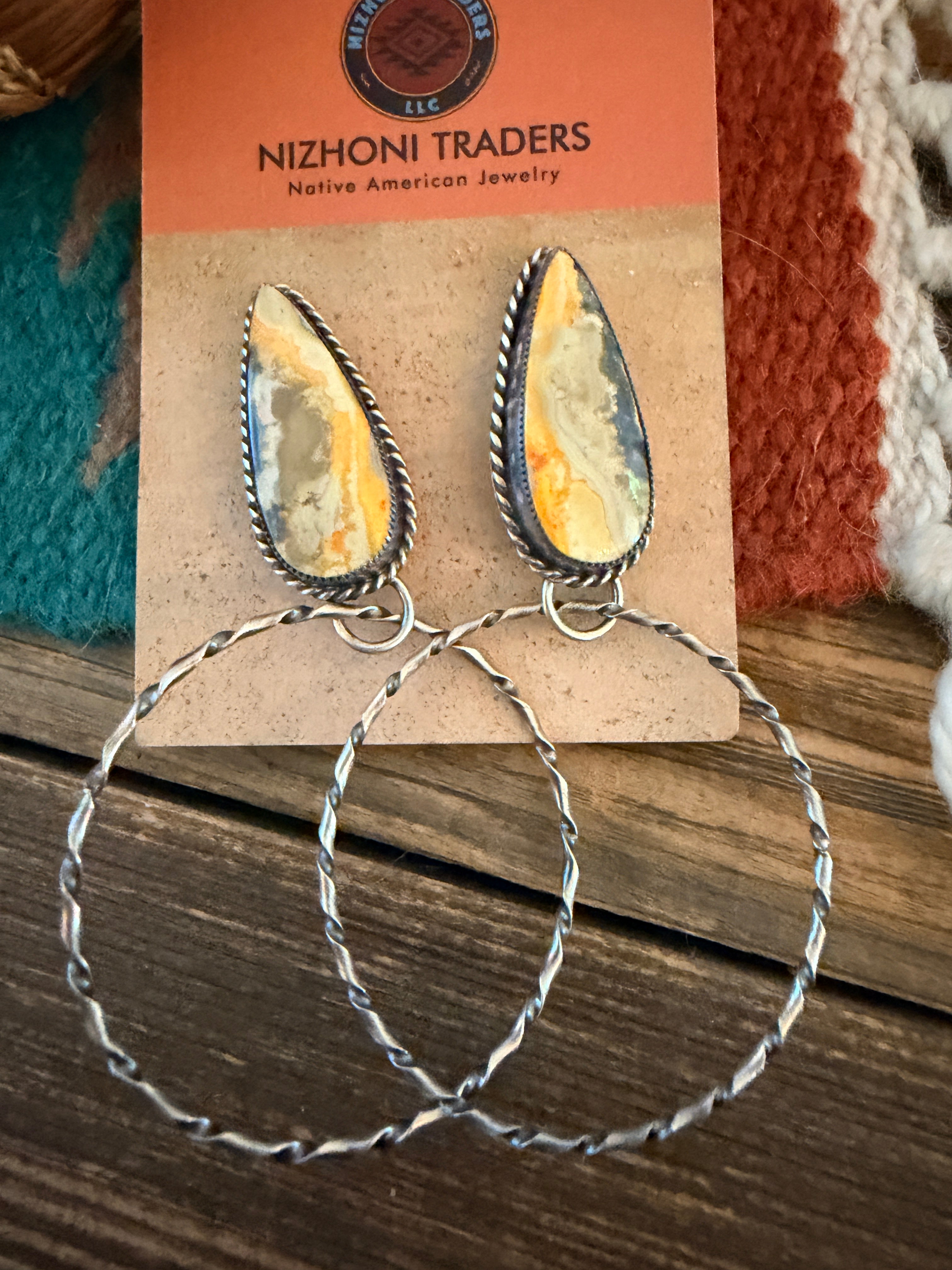 Handcrafted Bumblebee & Sterling Silver Hoop Earrings