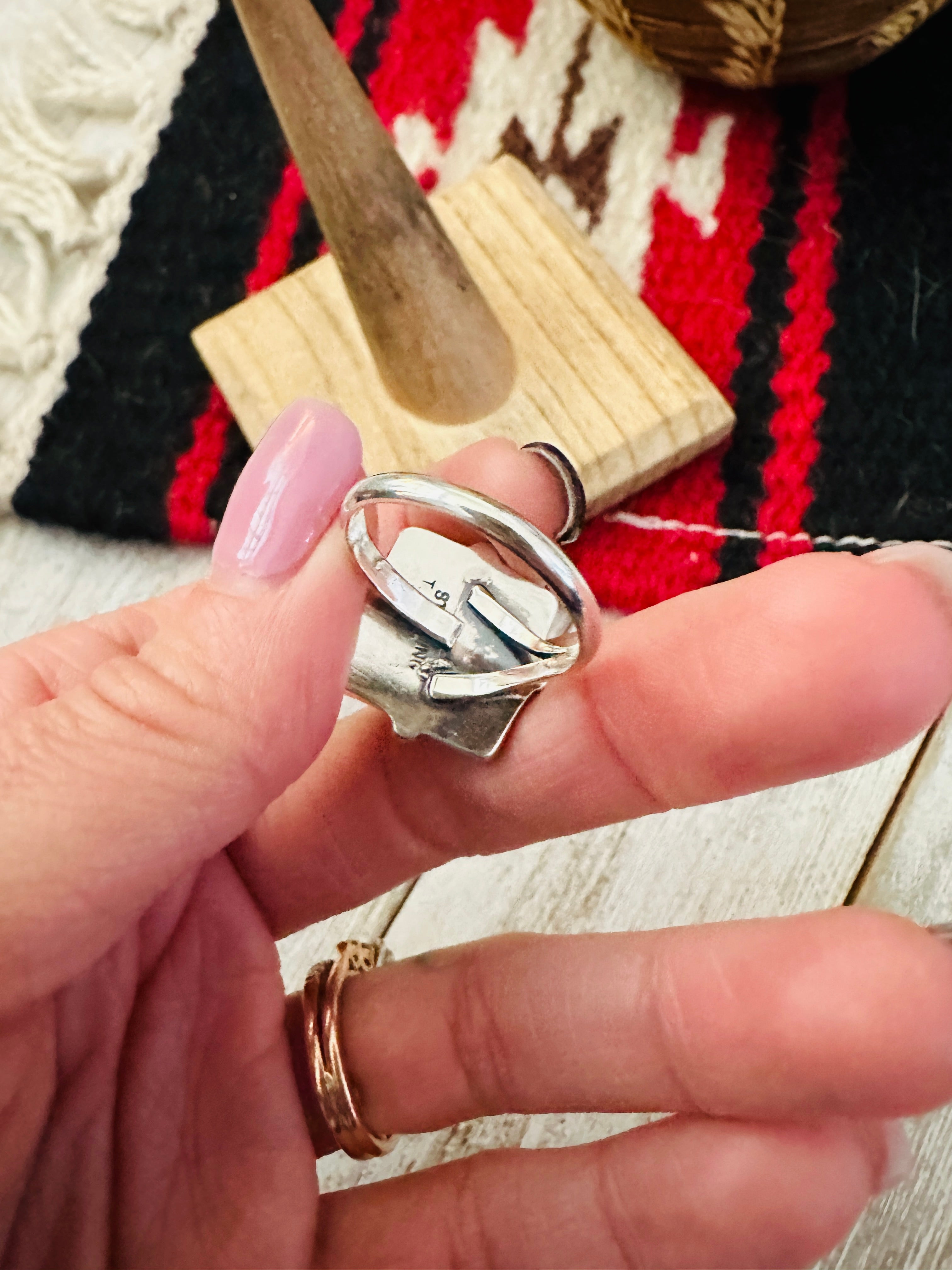 Navajo Sterling Silver & Black Onyx Cluster Adjustable Ring