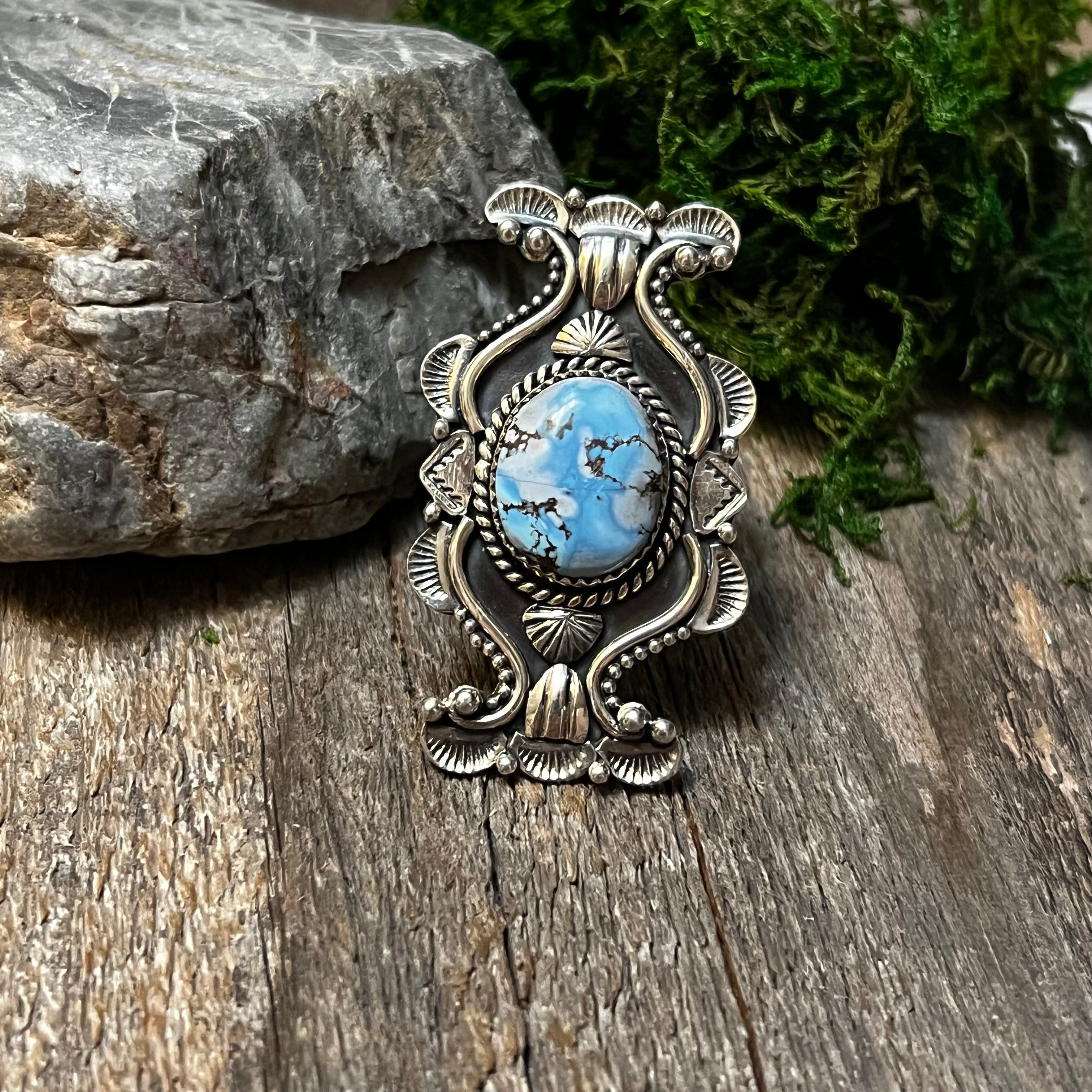 Handmade Sterling Silver & Golden Hills Turquoise Oval Shaped Stone Ring