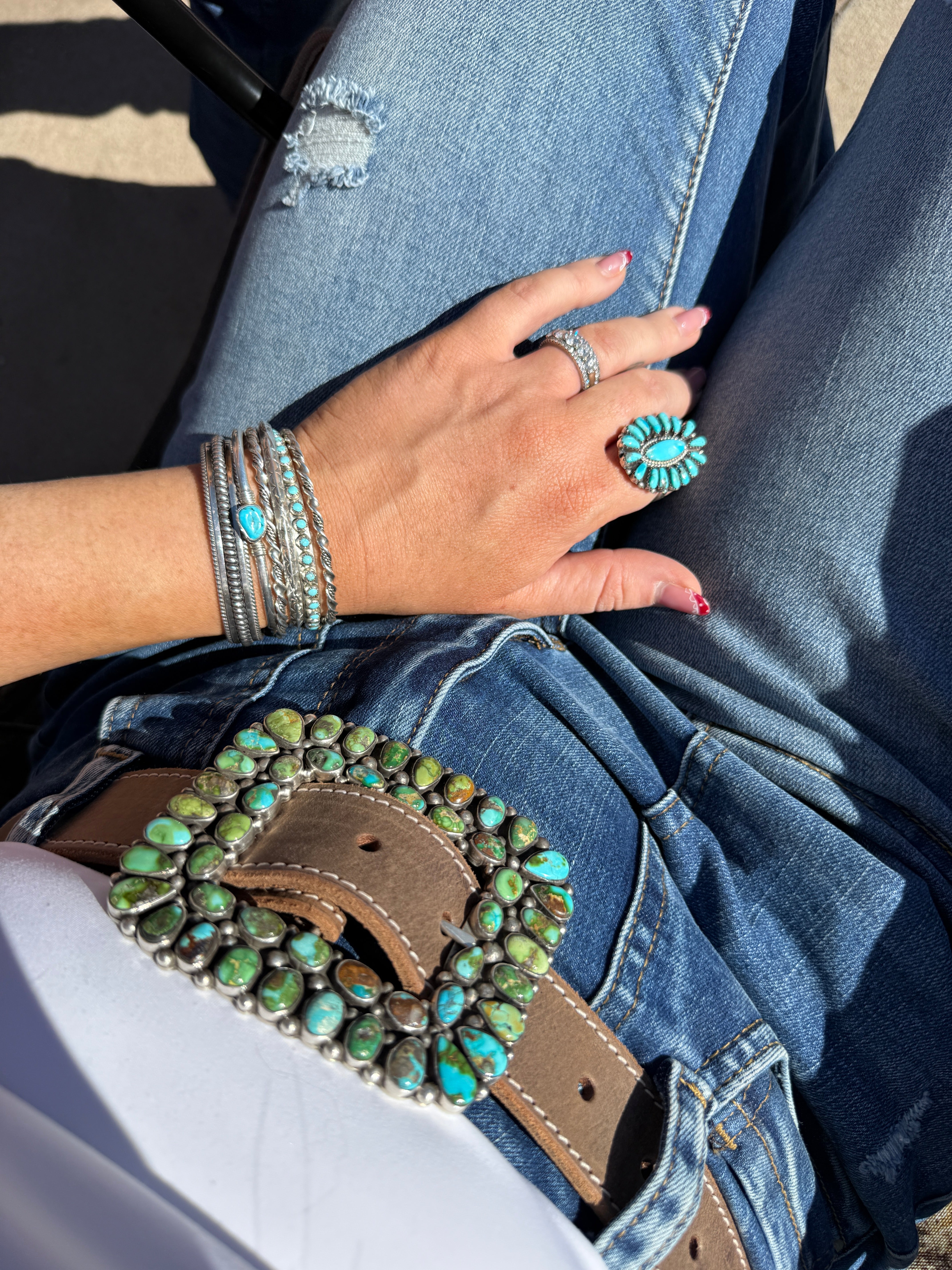 Handcrafted Turquoise & Sterling Silver Belt Buckle by Charles Johnson