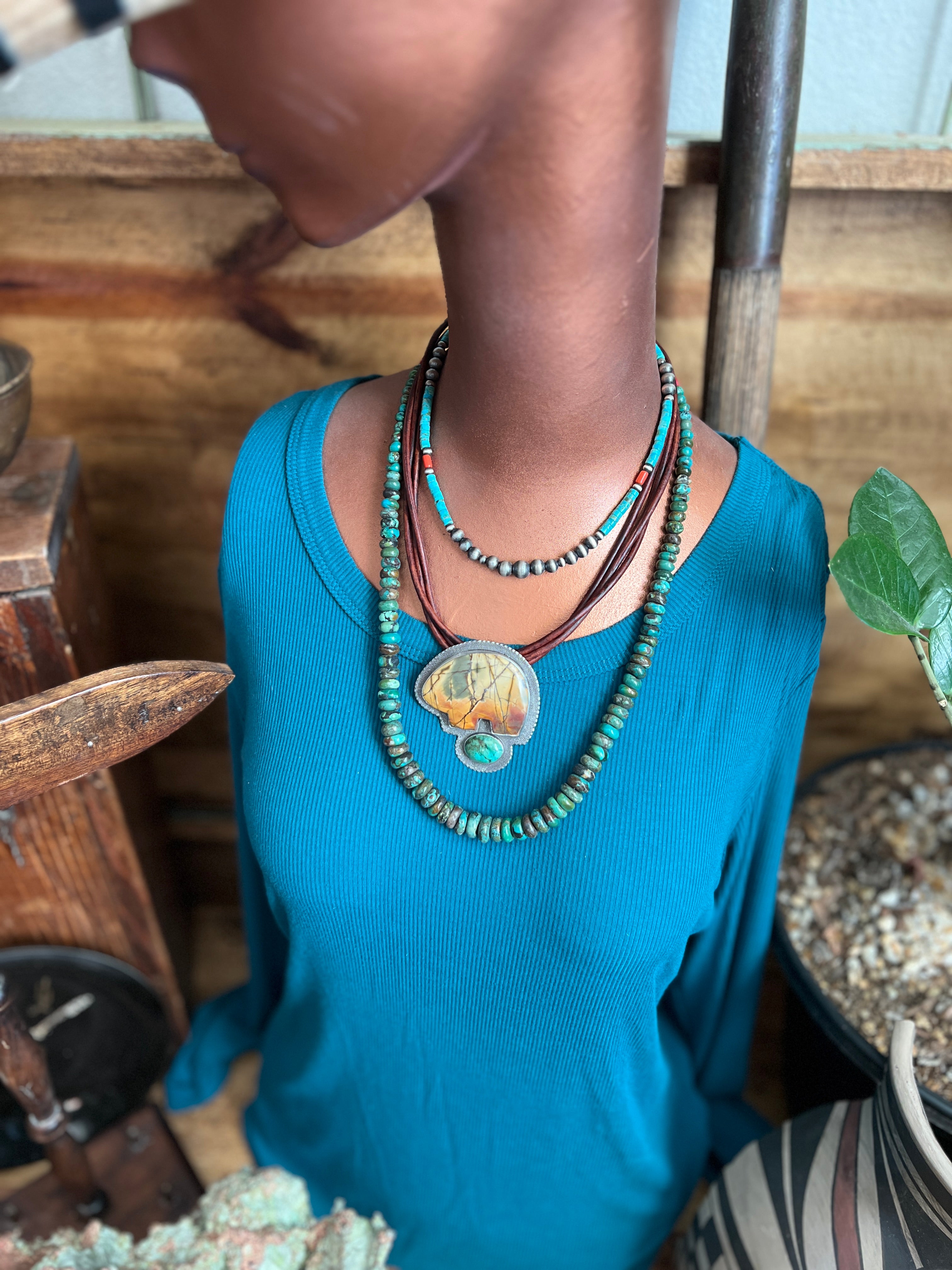 Bohemian Bliss Beaded Choker with Sterling Silver, Mediterranean Coral and Turquoise, 14” + 2”