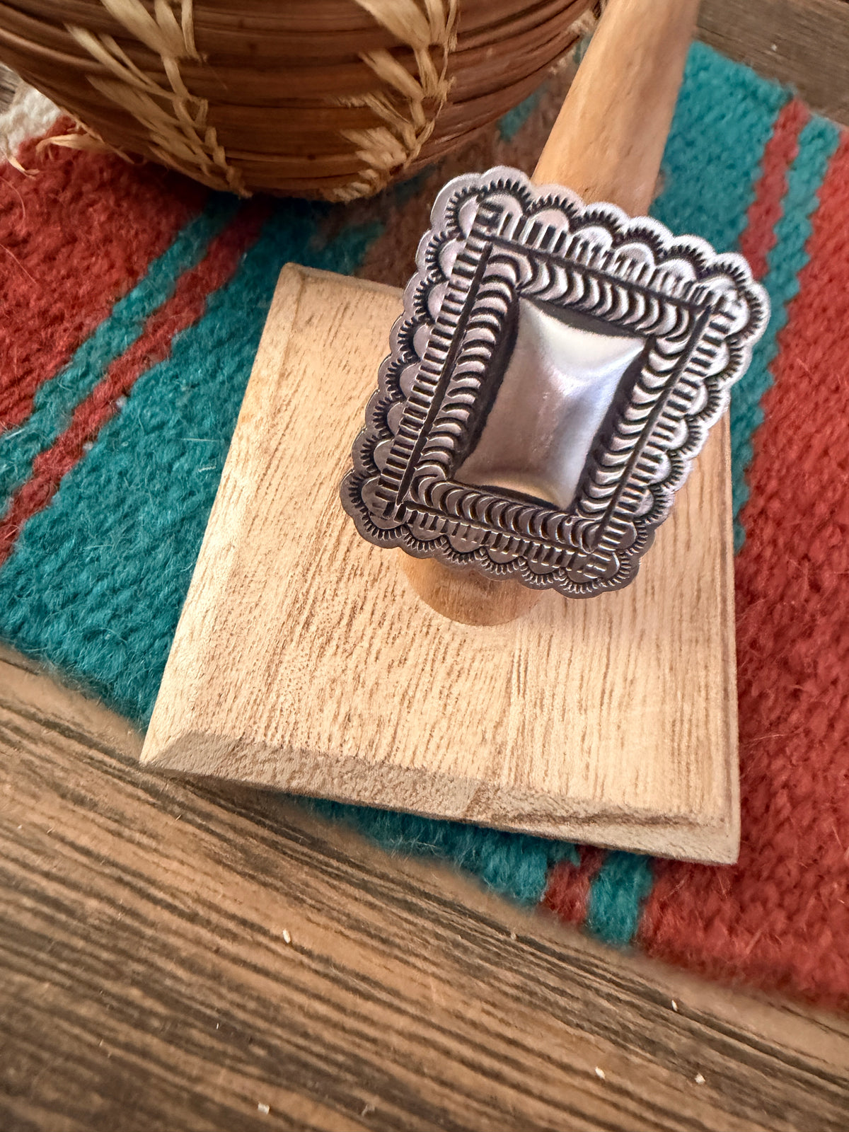 Handcrafted Sterling Silver Adjustable Concho Ring by Leander Tahe