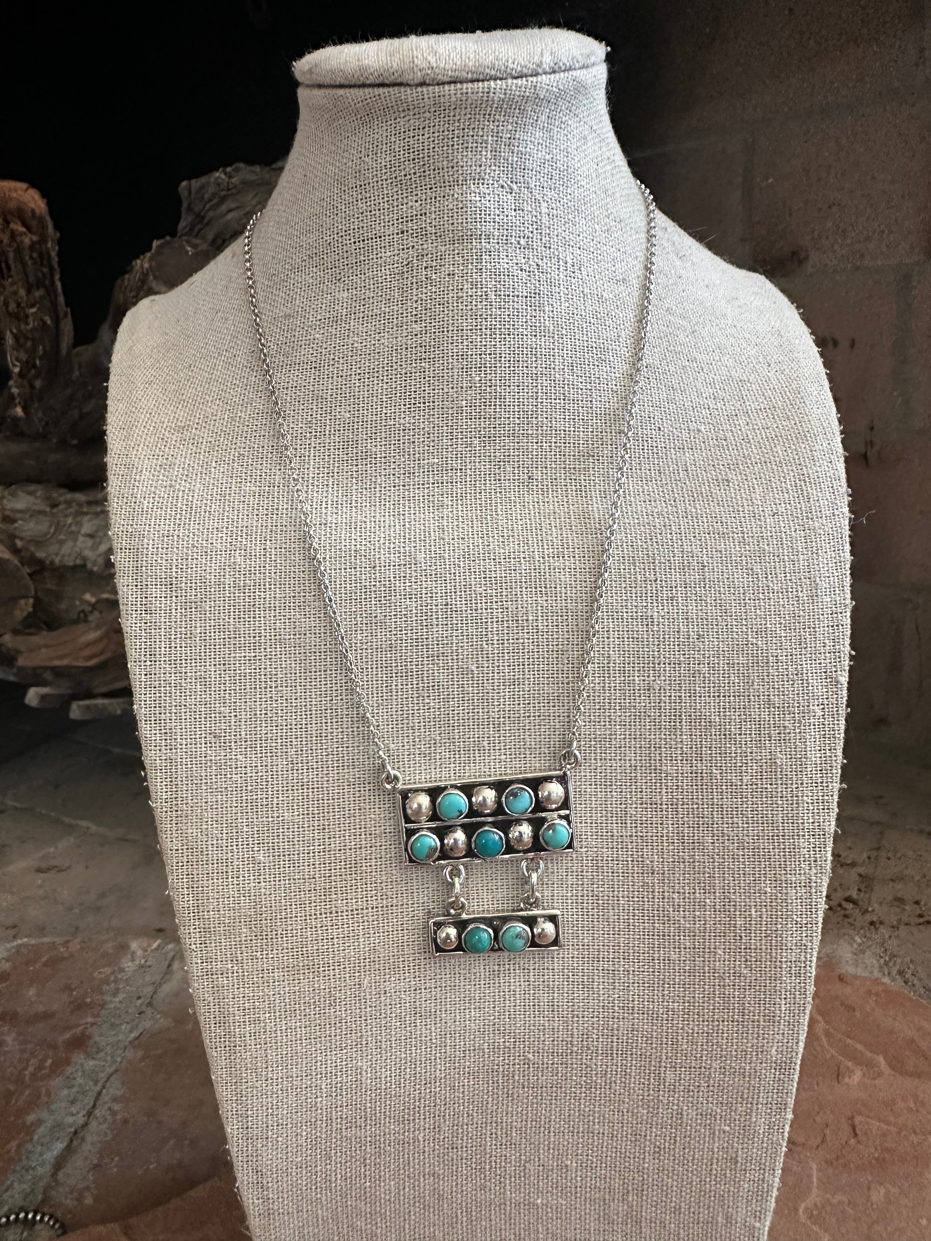 Handmade Turquoise & Sterling Silver Ball Bar Necklace