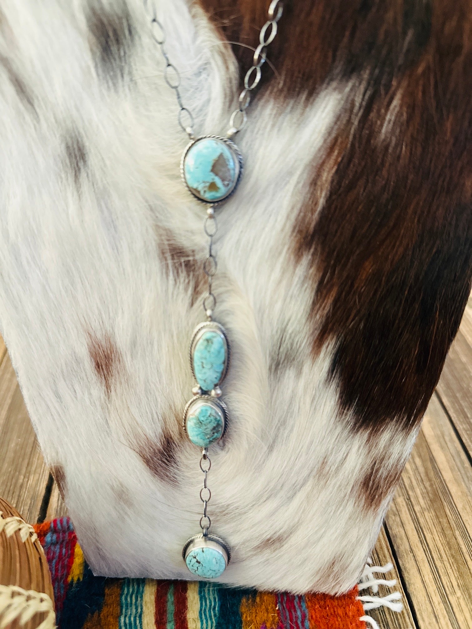 Handcrafted Dry Creek Turquoise & Sterling Silver Lariat Necklace