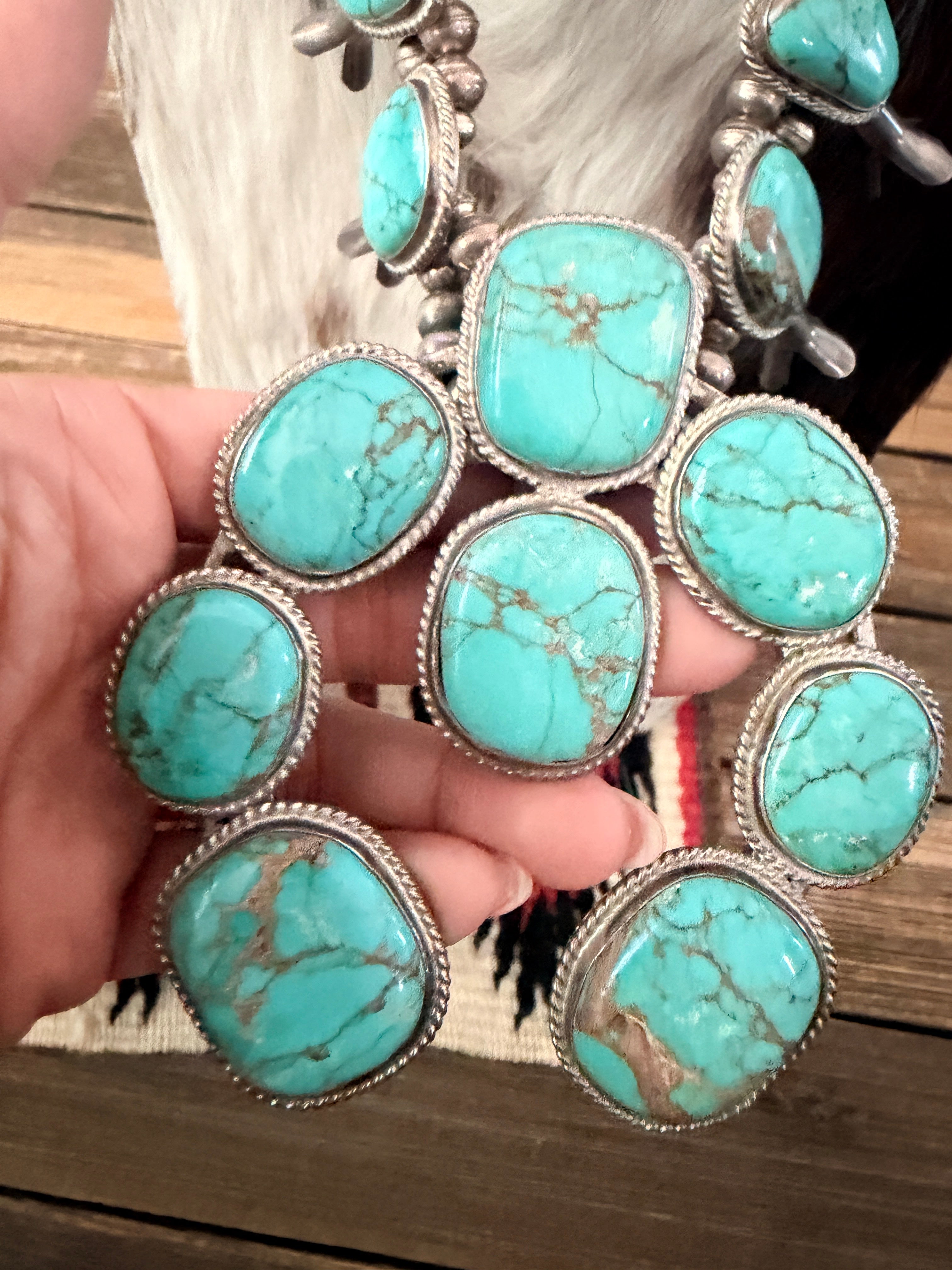 Old Pawn Handcrafted Turquoise & Sterling Silver Squash Blossom Necklace