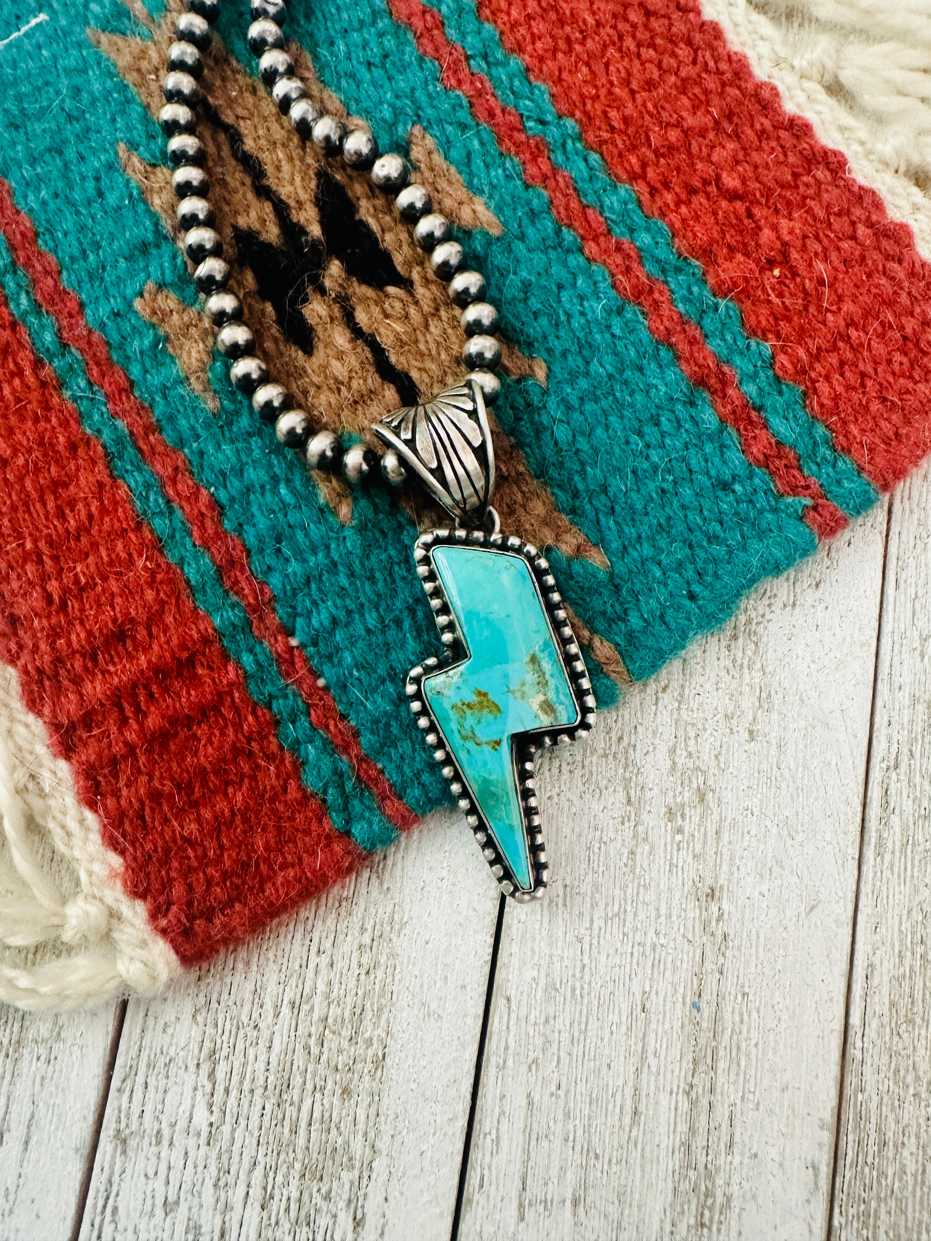 Navajo Sterling Silver & Turquoise Lightning Bolt Pendant