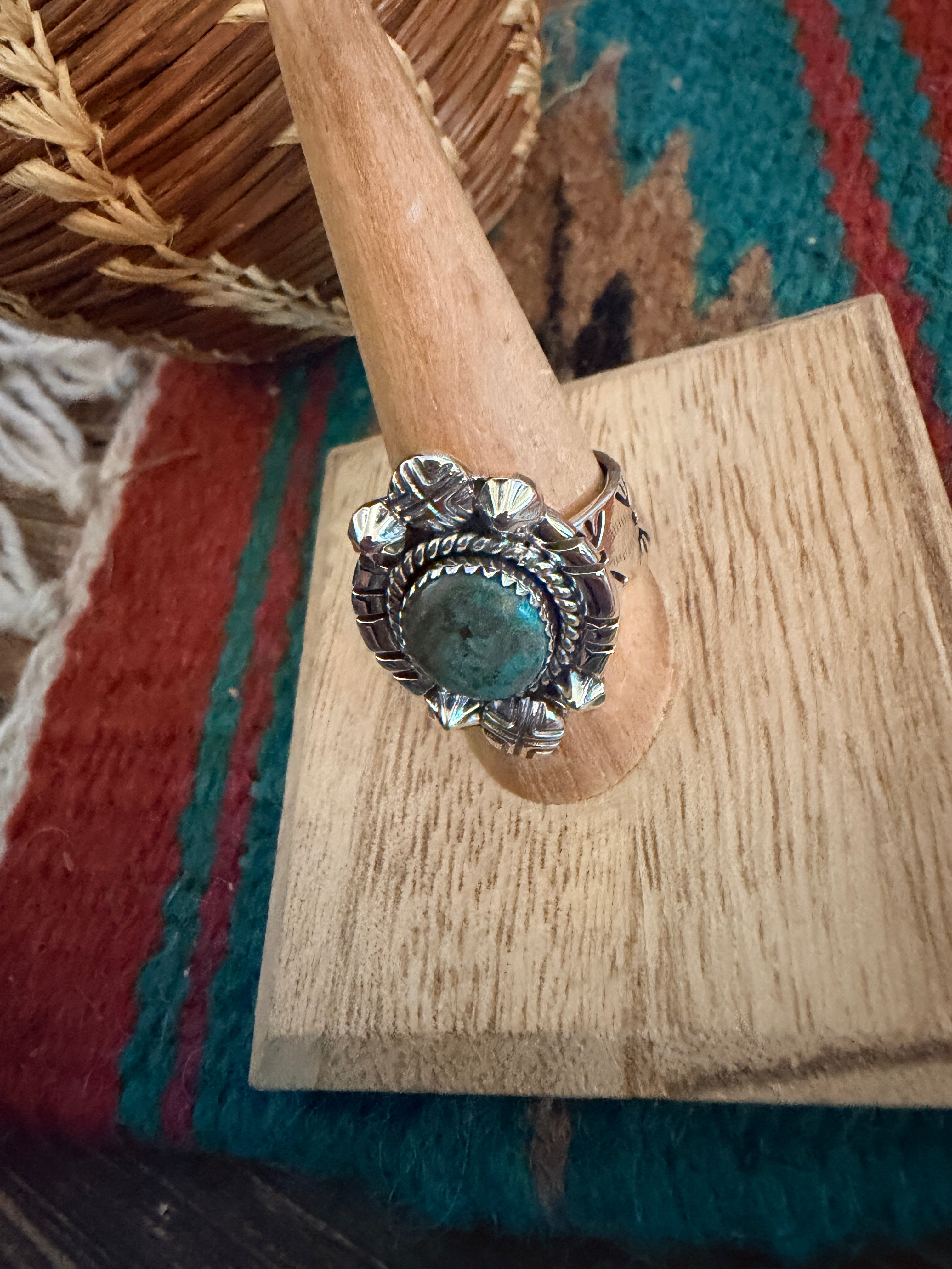 Handmade Sterling Silver Number 8 Turquoise Adjustable Ring Signed Nizhoni