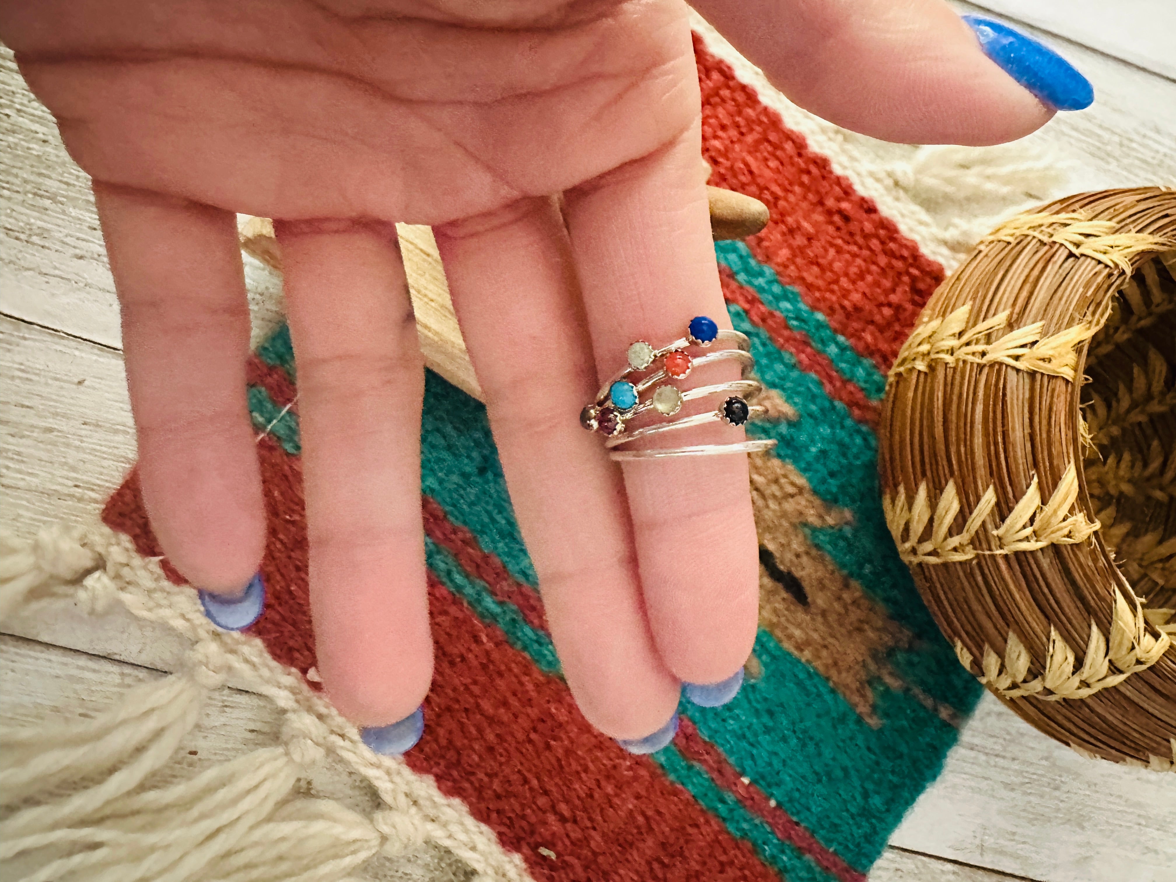 Navajo Sterling Silver And Multi Stone Ring Size 7.25