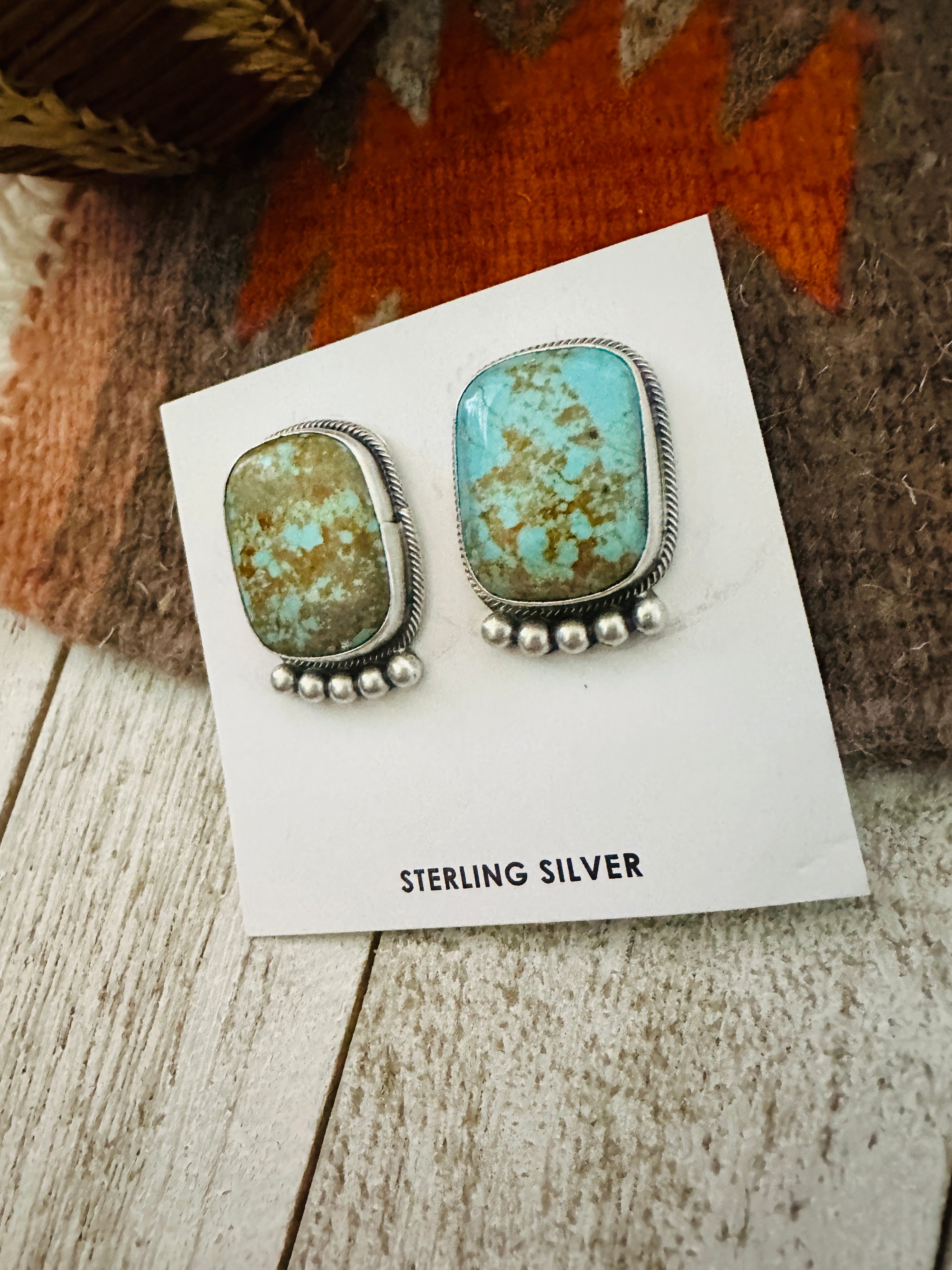 Navajo Number 8 Turquoise and Sterling Silver Post Earrings