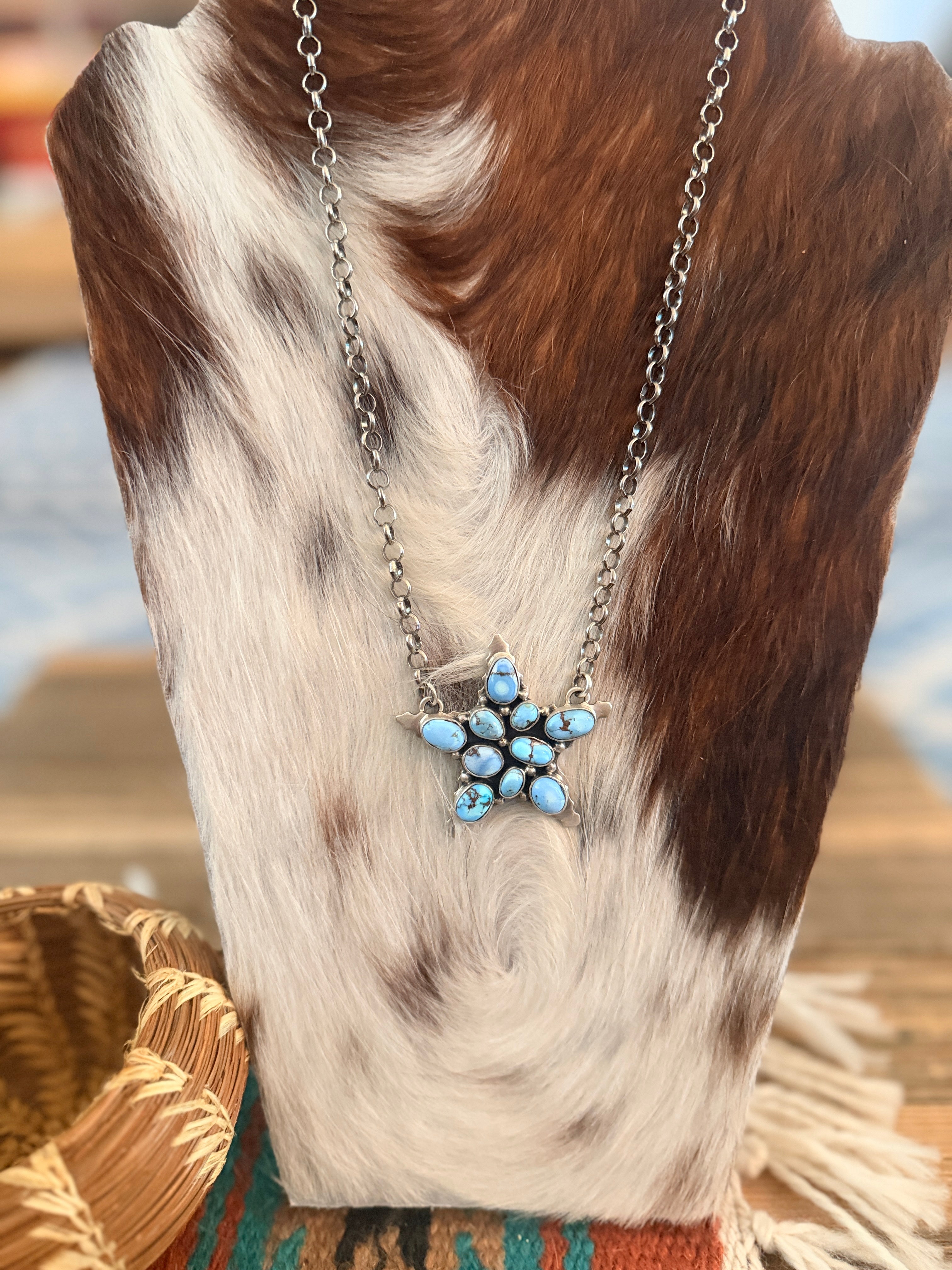 Handcrafted Golden Hills Turquoise & Sterling Silver Star Necklace by
