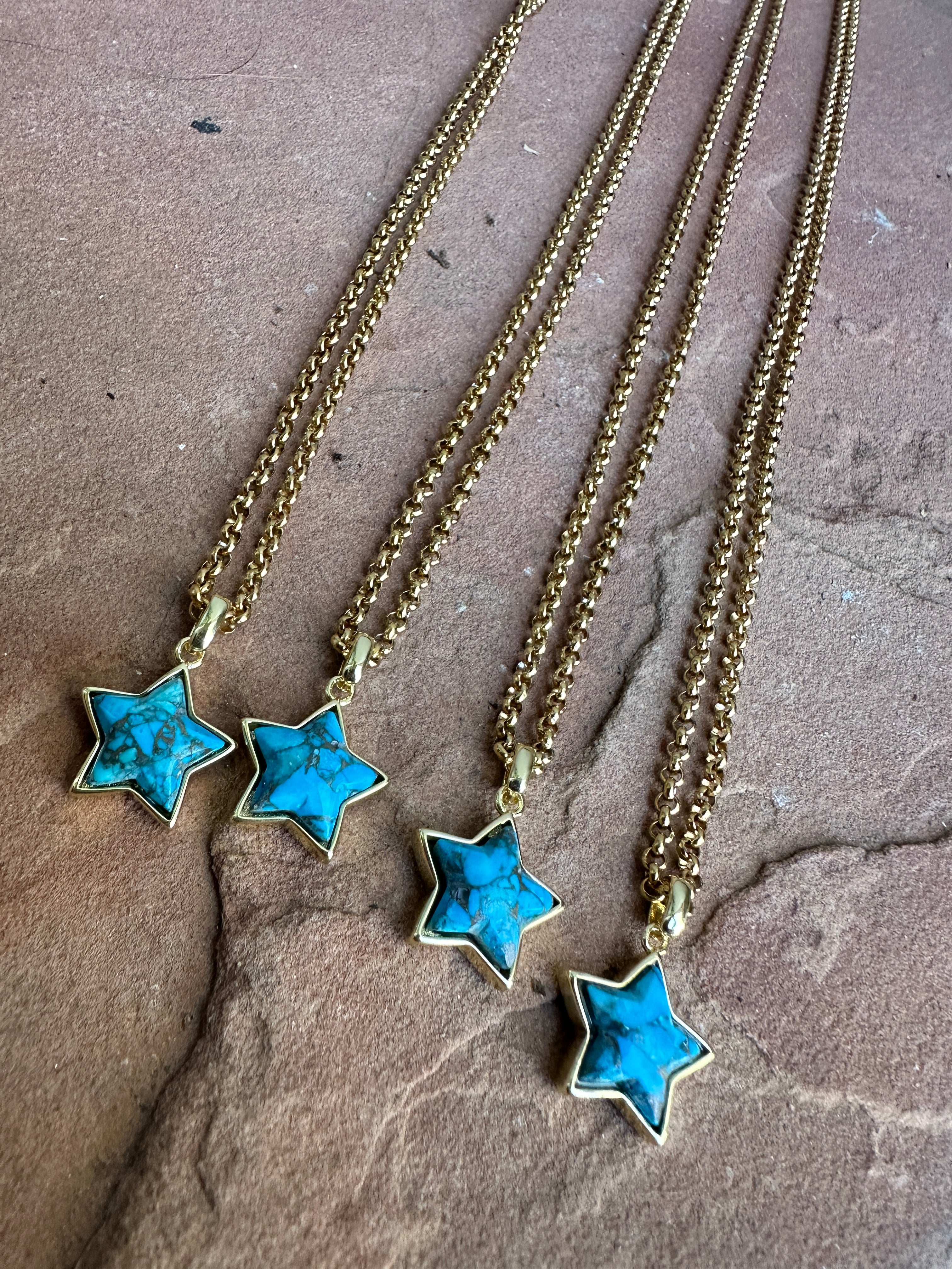 “The Golden Collection” Turquoise STAR Handmade Turquoise Gold Plated Necklace 18 Inches